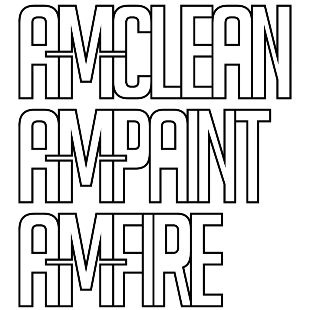 Logo van A-M-Clean, A-M-Paint en A-M-Fire voor reiniging, verf en brandveiligheid.