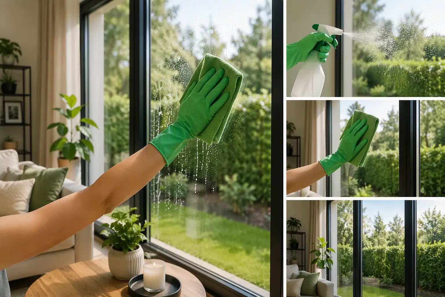 Ramen in de woonkamer streep loos schoonmaken met Nicegreen Ultra