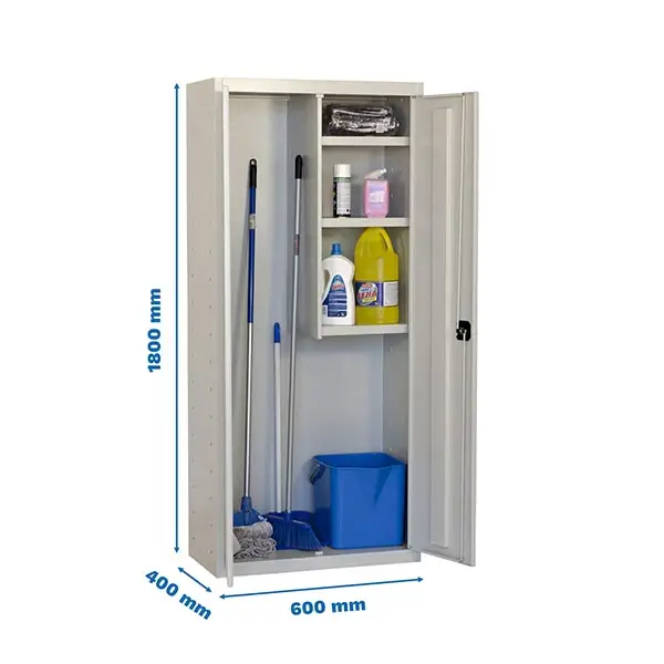 Metalen garagekast, 3 legborden, 2 deuren, 1800x600x400 mm, Kantoorkast, Multifunctionele kast, afmetingen