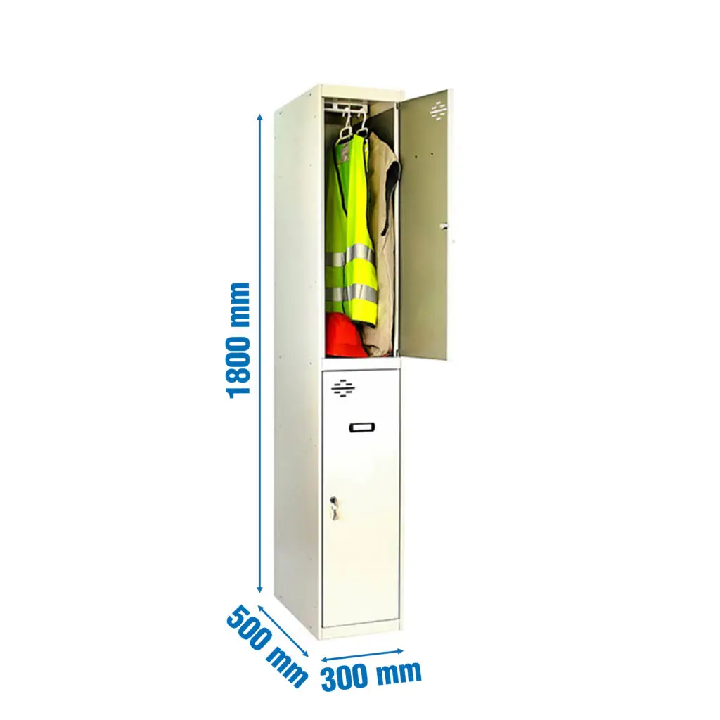 Metalen lockers, 1800x300x500 mm, 2 deuren, inclusief sleutel, afmetingen