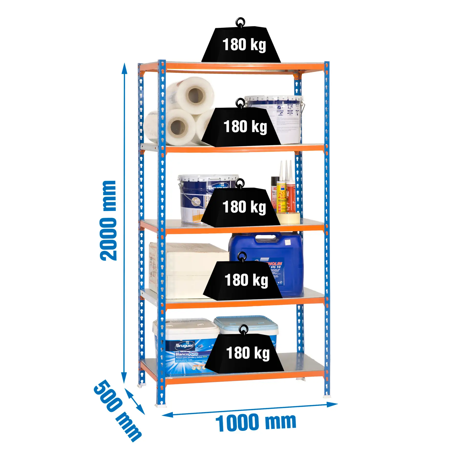 SIMONCLICK PLUS 5/500 BLAUW/ORANJE/GEGALVANISEERD – Metalen stellingkast