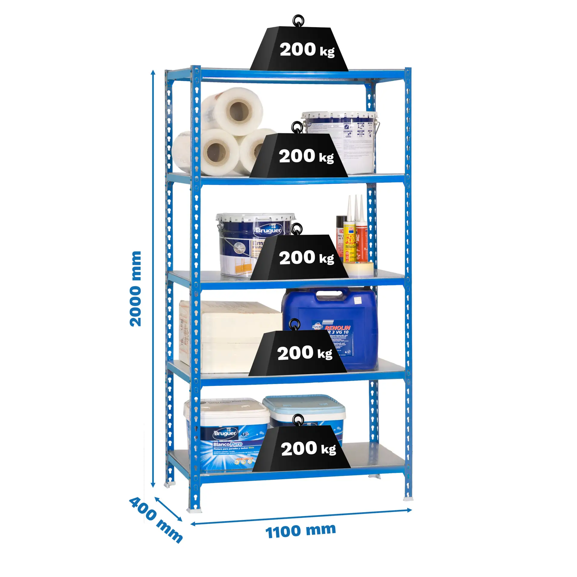 SIMONCLICK SUPERPLUS 5/400 BLAUW/GEGALVANISEERD – Metalen stellingkast