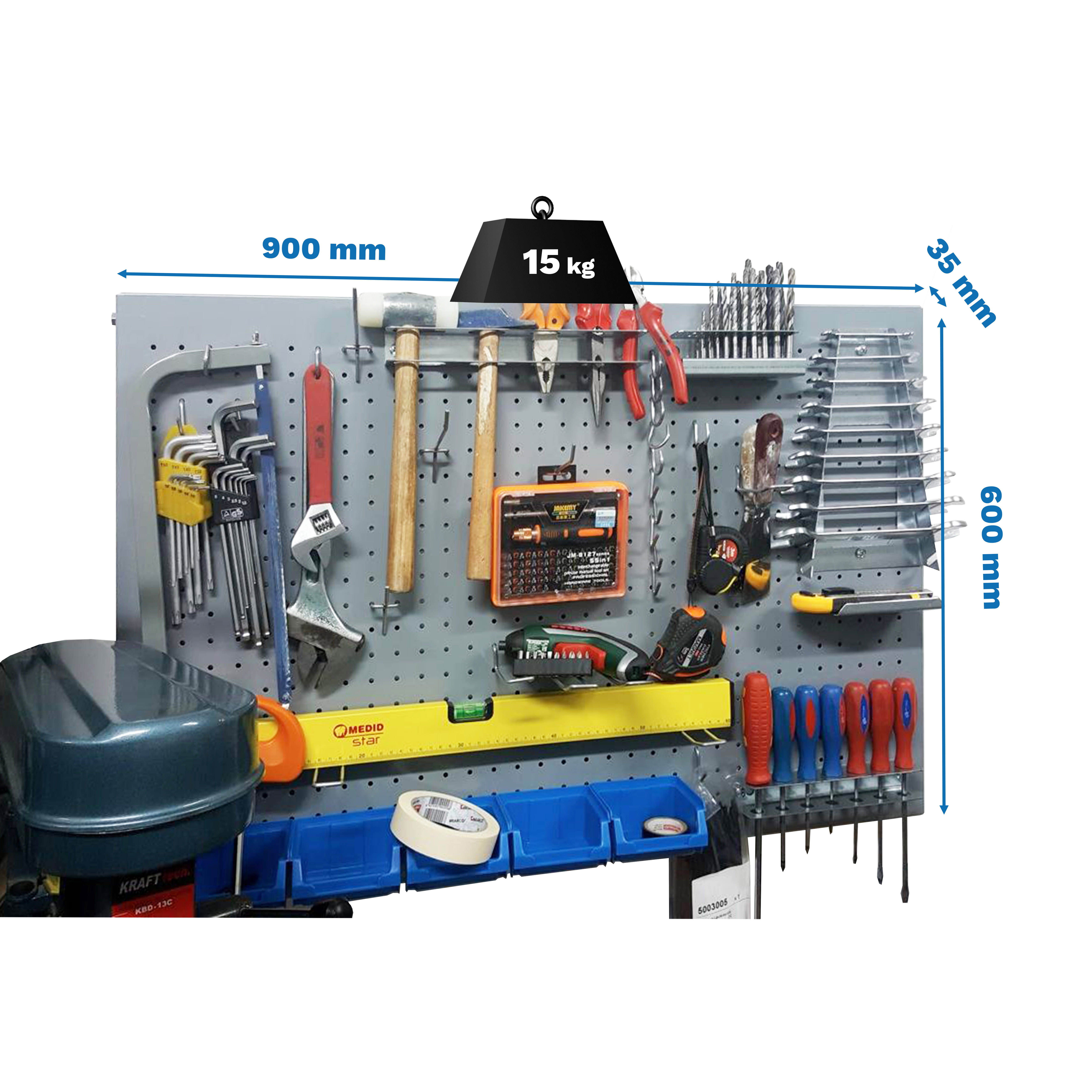 Wandgereedschapsorganizer, 600x900 mm, inclusief 8 accessoires, afmetingen