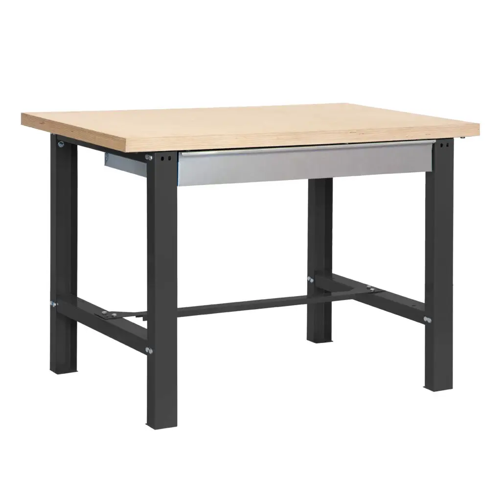Werktafel, 1200x750 mm, lade, MDF-blad 35 mm, draagvermogen 600 kg, voorkant