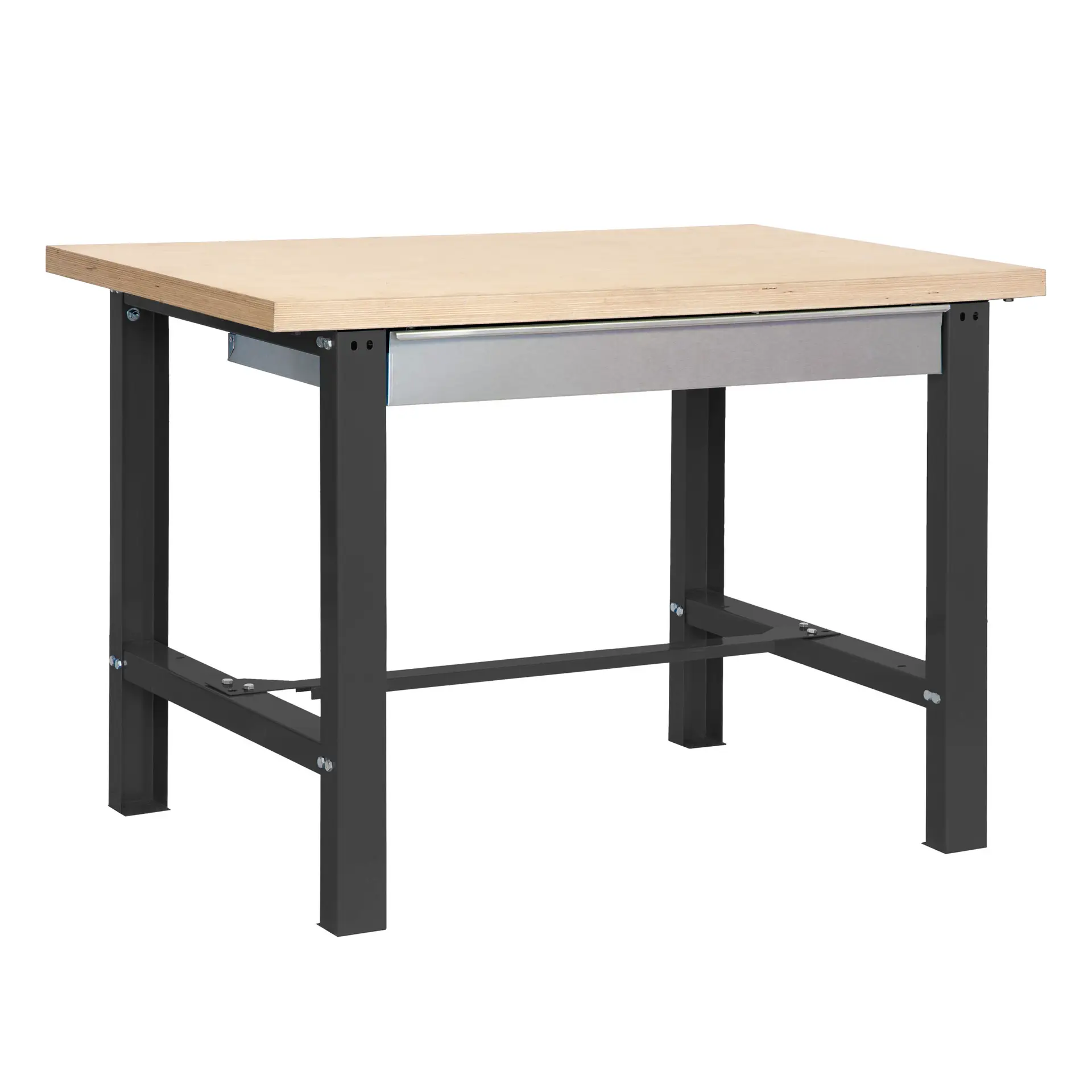 Werktafel, 1200x750 mm, lade, MDF-blad 35 mm, draagvermogen 600 kg, voorkant