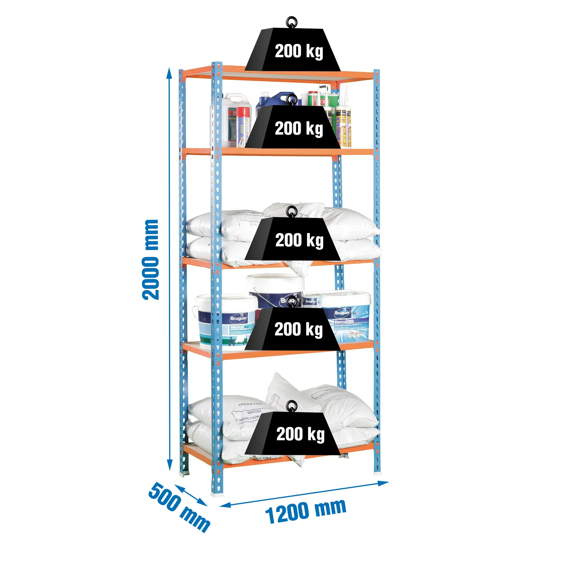 MADERCLICK MEGAPLUS 5/500 BLAUW/ORANJE/HOUT - Metalen stellingkast