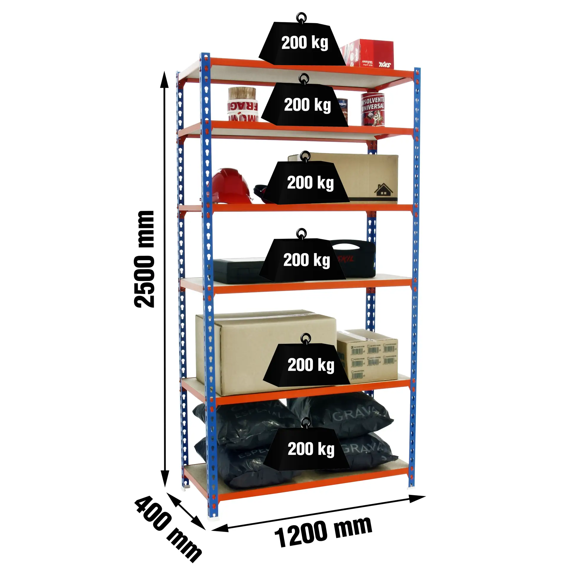 MADERCLICK MEGAPLUS 6/400 BLAUW/ORANJE/HOUT - Metalen stellingkast