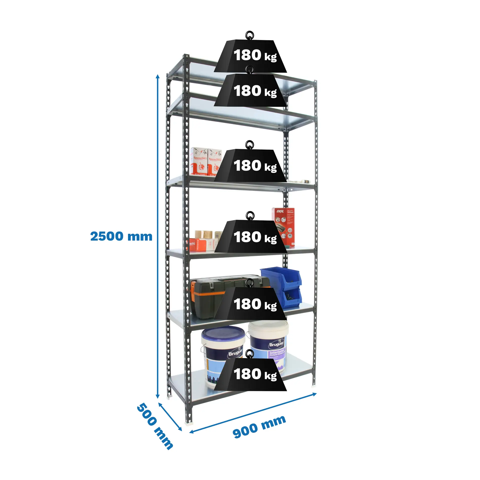 SIMONCLICK 6/500 ANTRACIET/GEGALVANISEERD - Metalen stellingkast