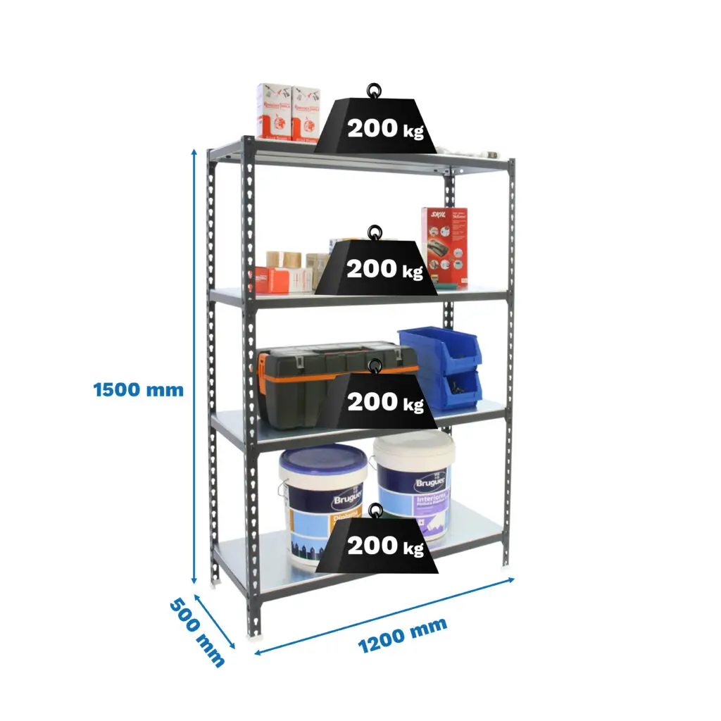 SIMONCLICK MEGAPLUS 4/500 1500 ANTRACIET/GEGALVANISEERD - Metalen stellingkast