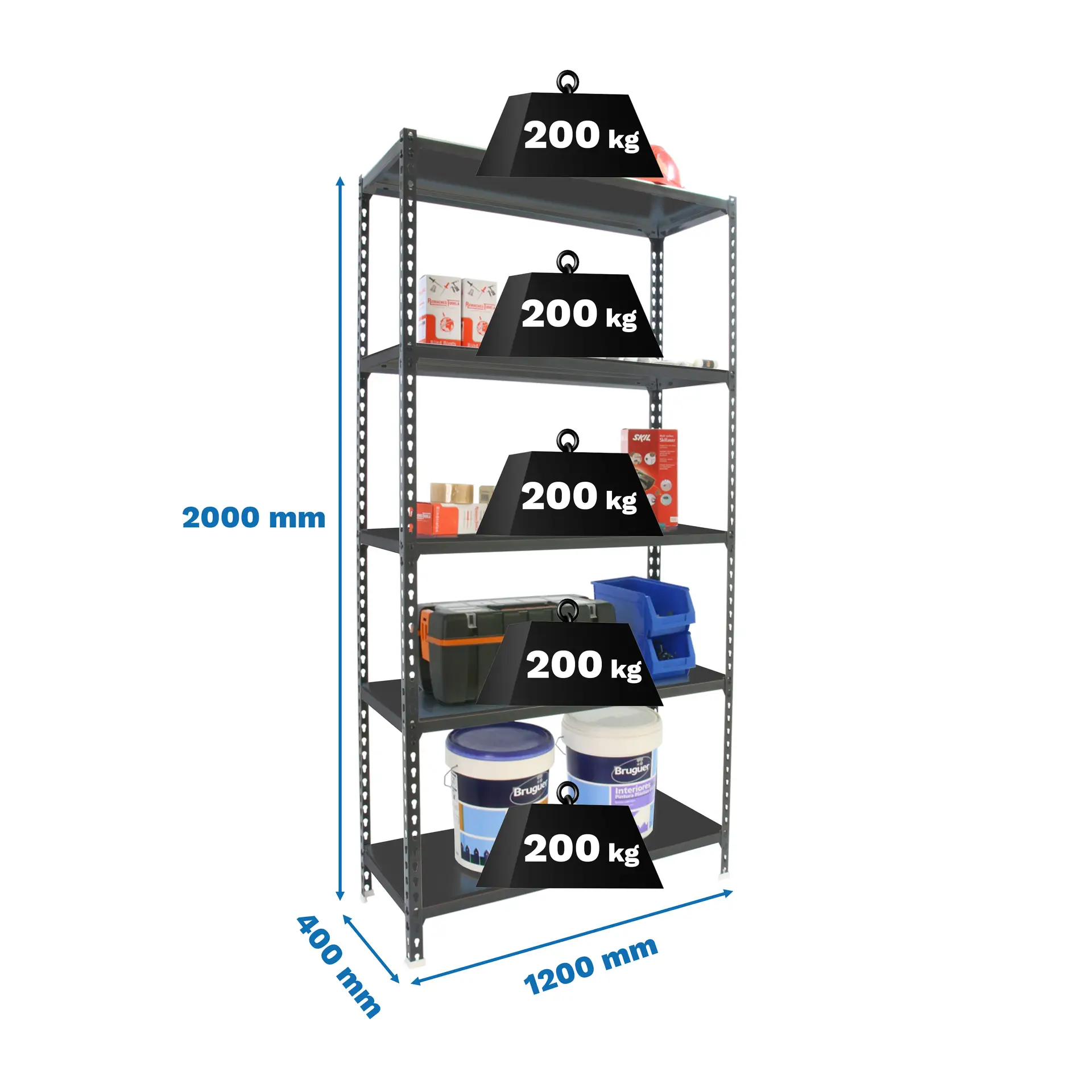 SIMONCLICK MEGAPLUS 5/400 ANTRACIET/GEGALVANISEERD - Metalen stellingkast