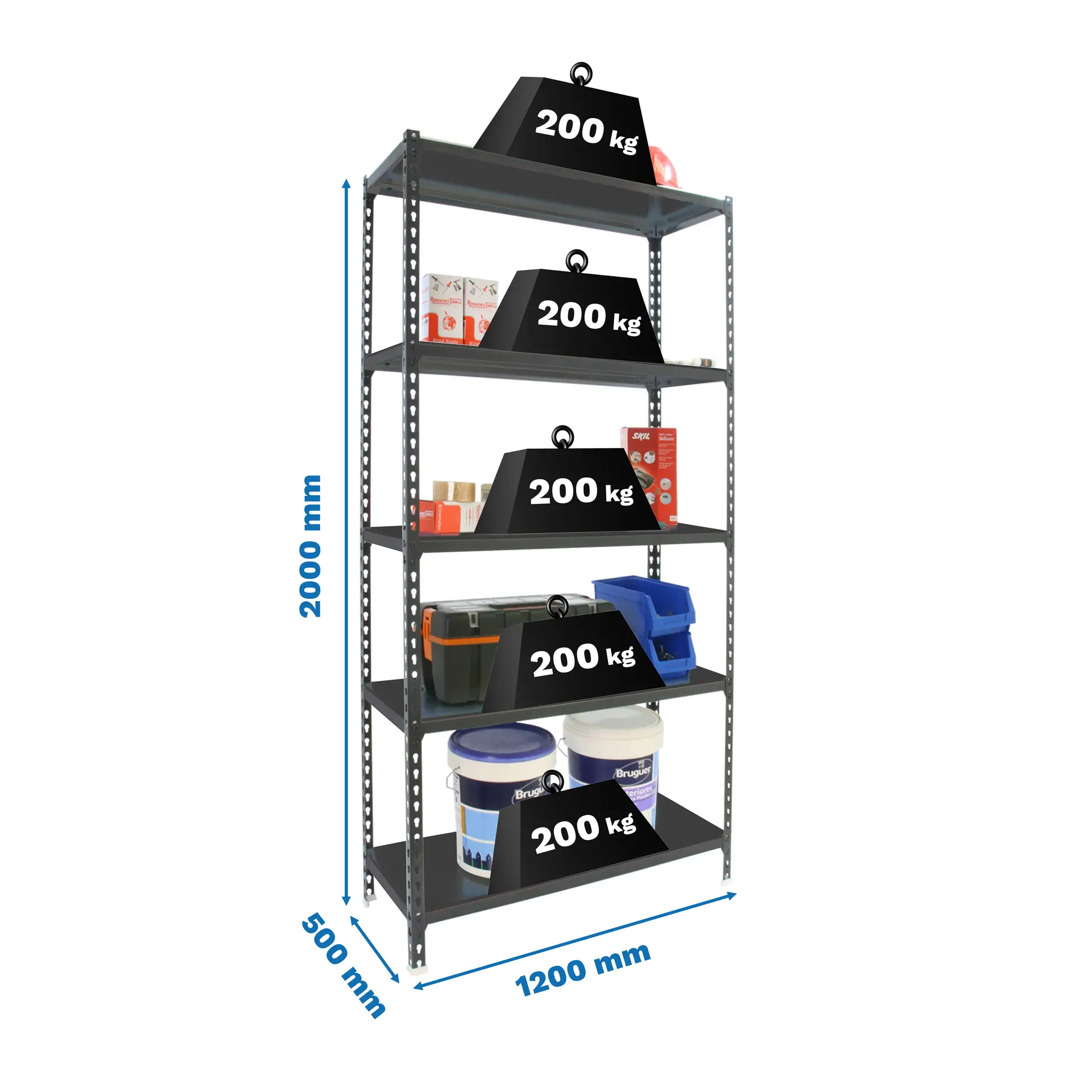 SIMONCLICK MEGAPLUS 5/500 ANTRACIET/ANTRACIET - Metalen stellingkast