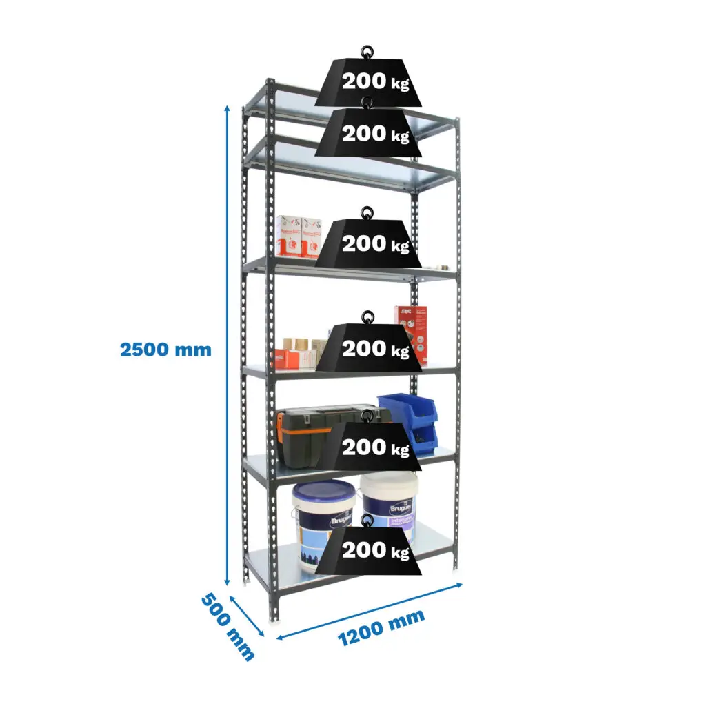 SIMONCLICK MEGAPLUS 6/500 2500 ANTRACIET/GEGALVANISEERD - Metalen stellingkast