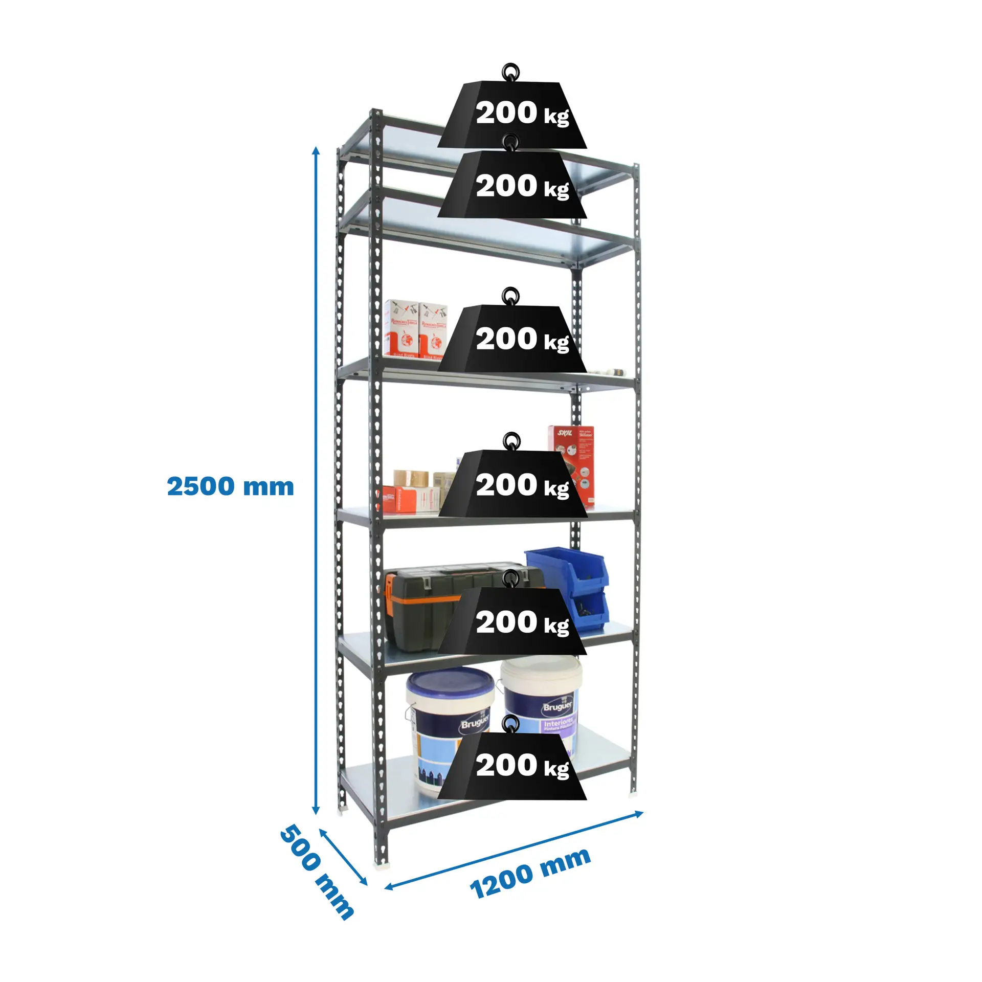 SIMONCLICK MEGAPLUS 6/500 2500 ANTRACIET/GEGALVANISEERD - Metalen stellingkast