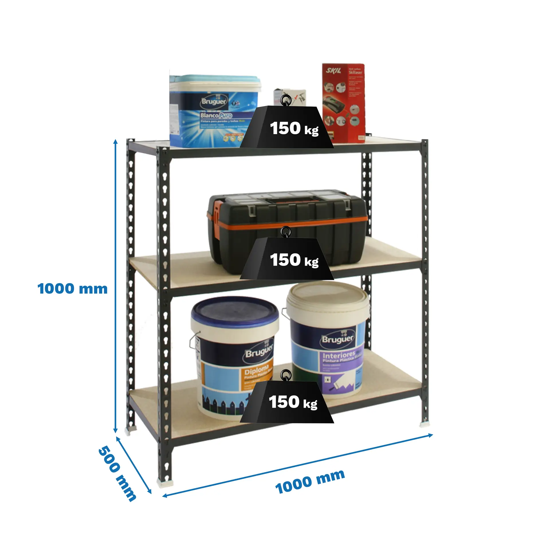 MADERCLICK PLUS 3/500 1000 ANTRACIET/HOUT - Metalen stellingkast