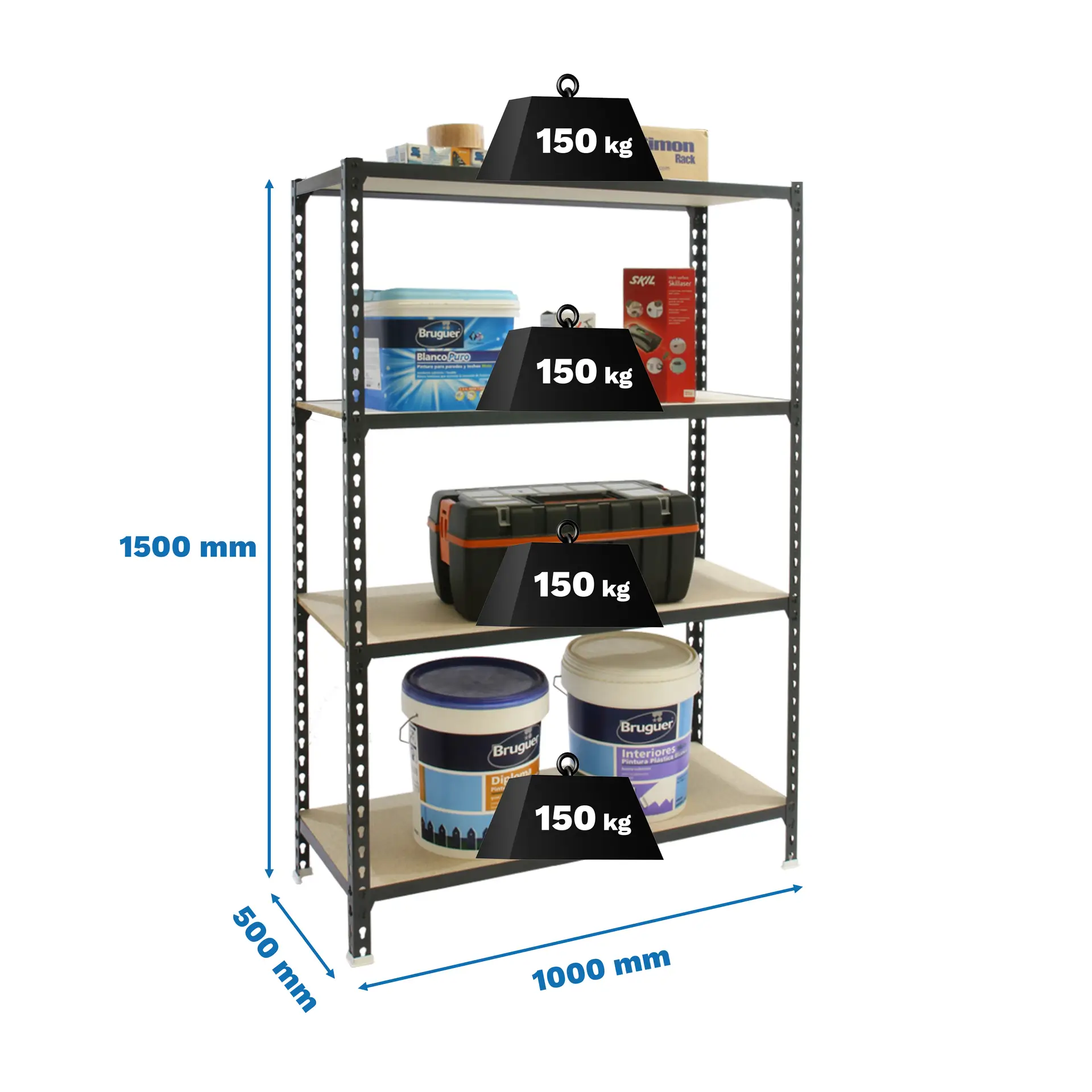 MADERCLICK PLUS 4/500 1500 ANTRACIET/HOUT - Metalen stellingkast