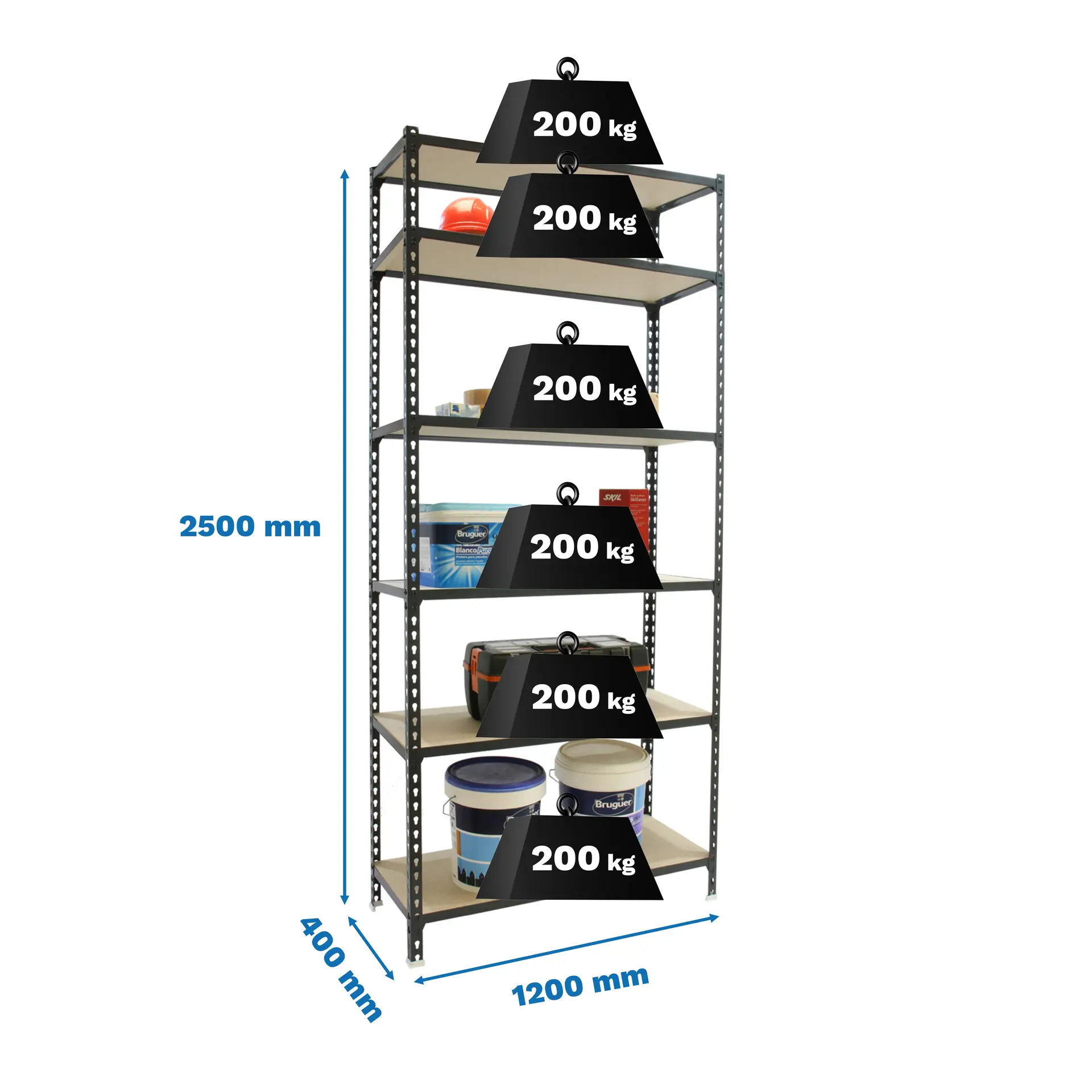 MADERCLICK MEGAPLUS 6/400 2500 ANTRACIET/MAD - Metalen stellingkast