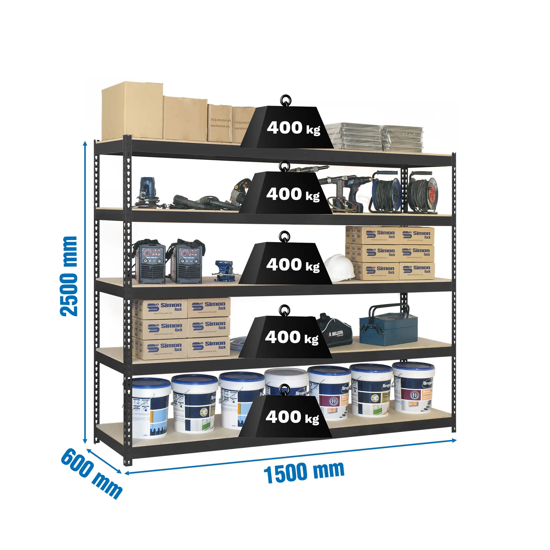 ECOFORTE 1506-5 CHIPBOARD 2500 ANTRACIET/MAD - Industriële stellingkast