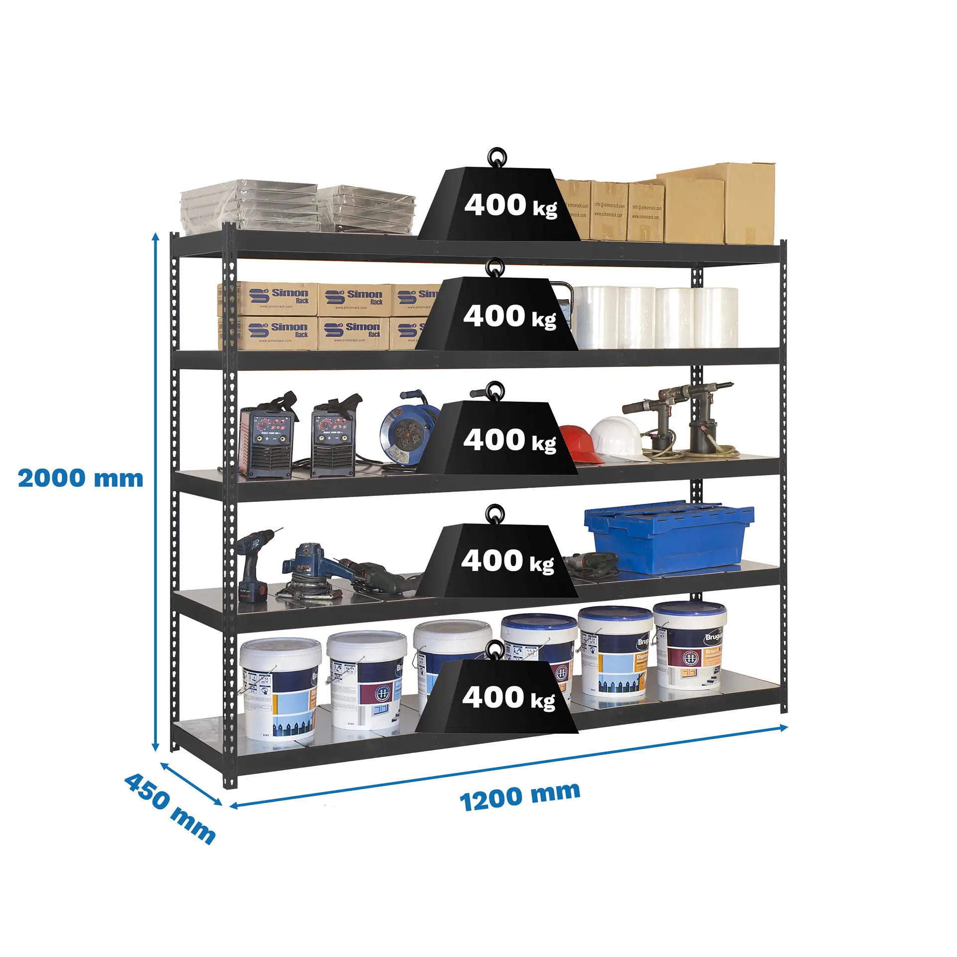 ECOFORTE 1204-5 METAL ANTRACIET/GEGALVANISEERD - Industriële stellingkast