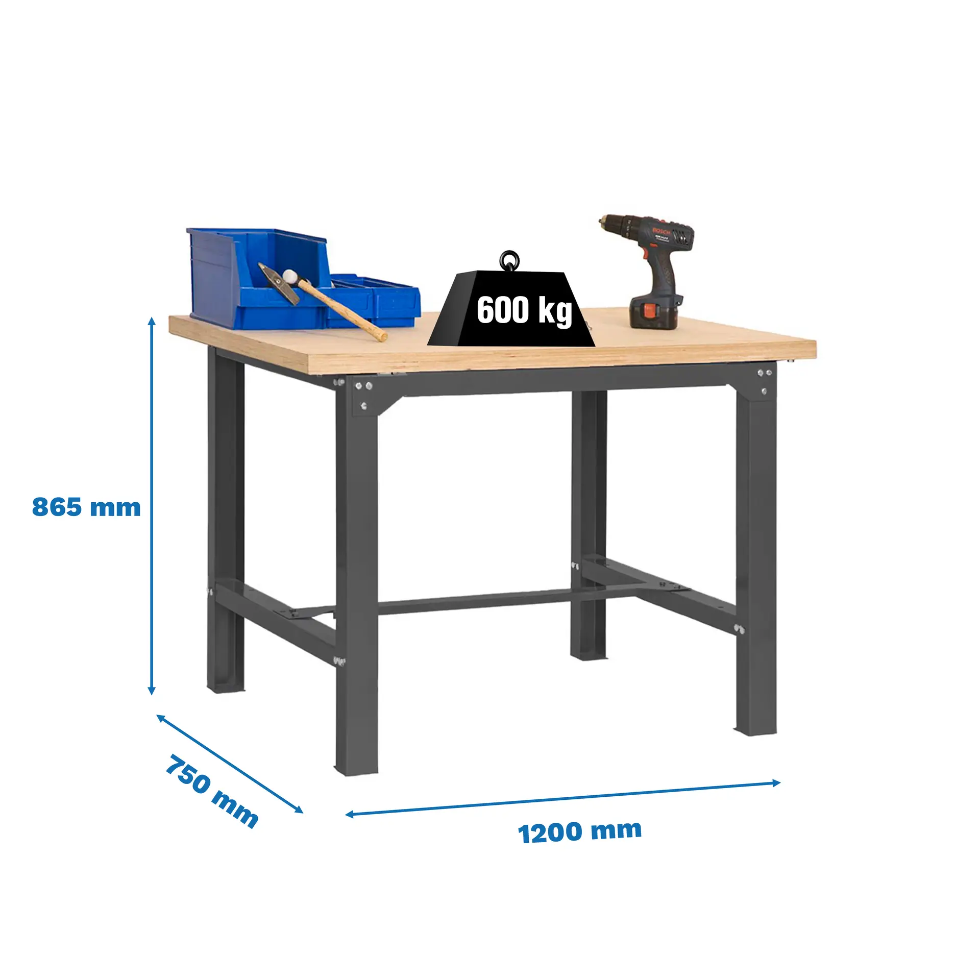 SIMONWORK BT6 MDF 1200X750 ANTRACIET/HOUT - Werktafel