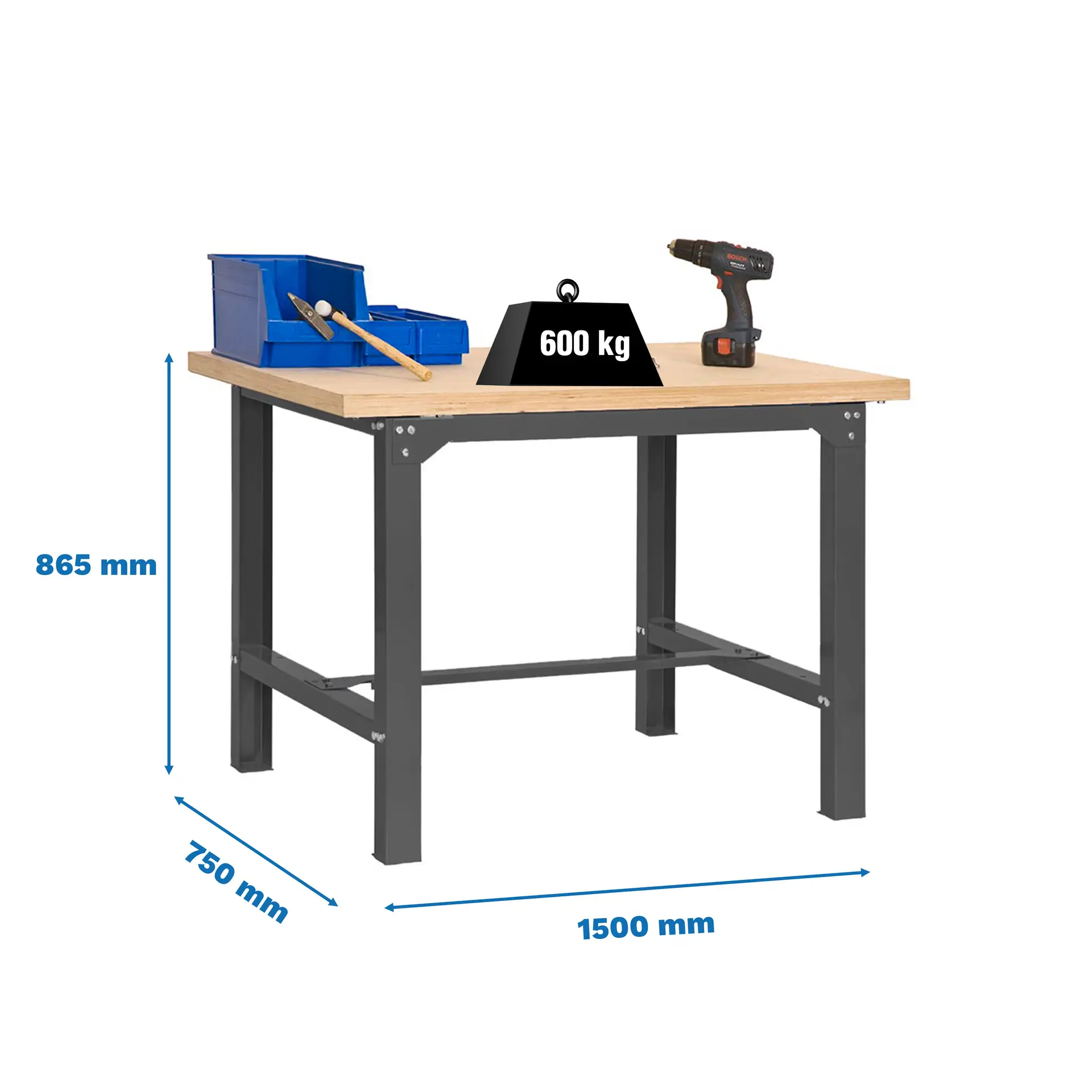 SIMONWORK BT6 MDF 1500X750 ANTRACIET/HOUT - Werktafel