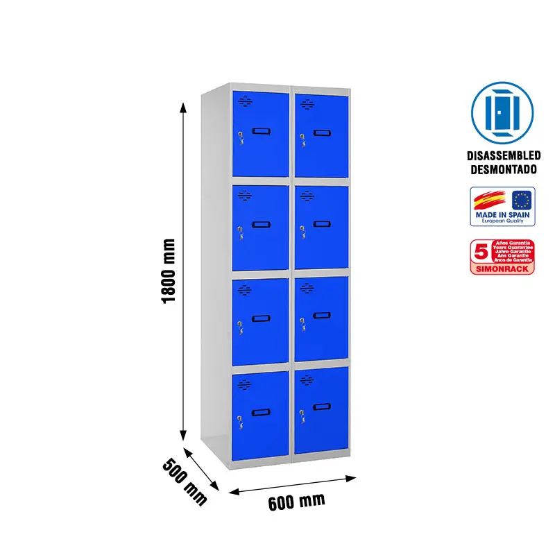 SIMONLOCKER DESM. 4 PUERTAS 2/8 300 (600) GR/AZ - Metalen lockerkast