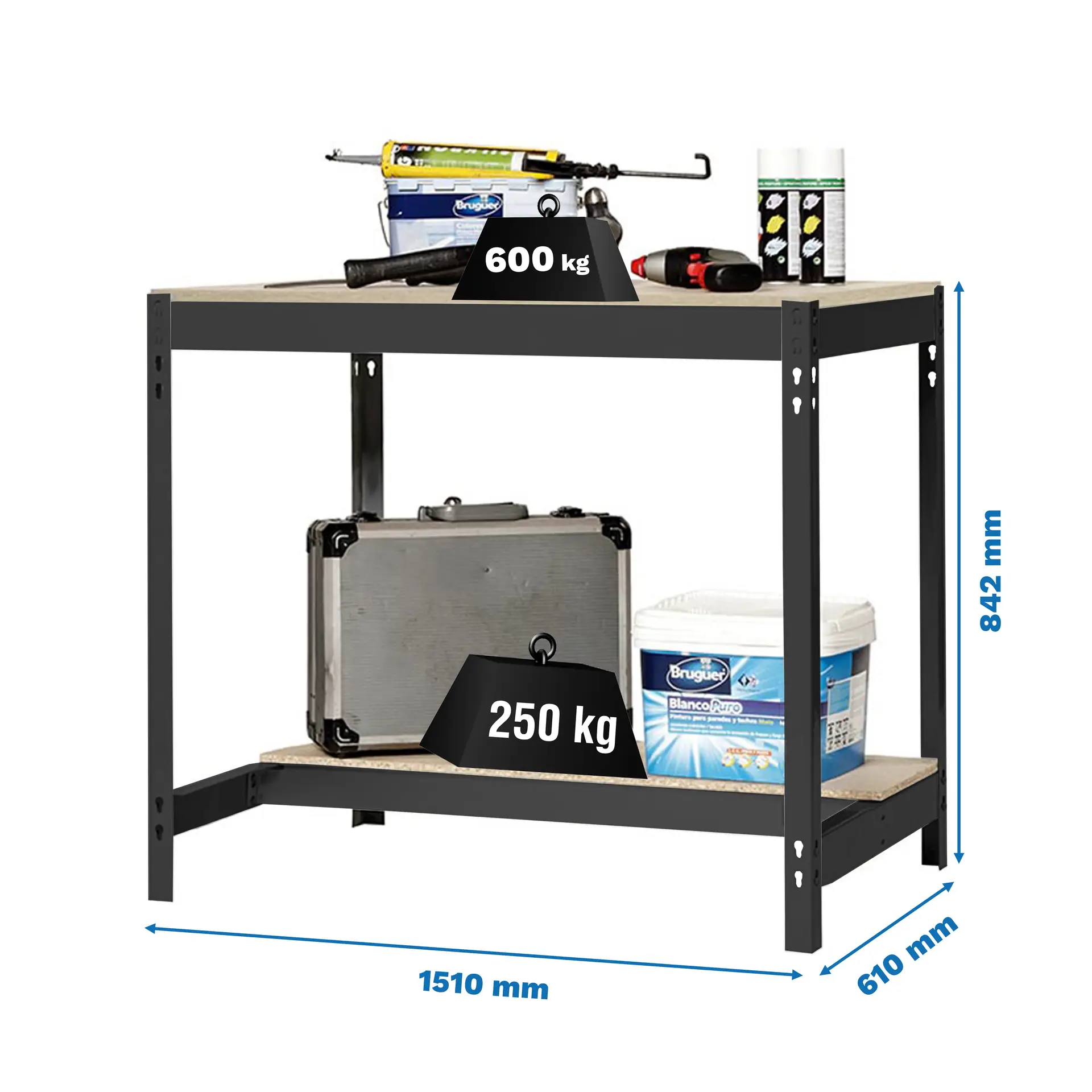 SIMONWORK BT0 1500X600 ANTRACIET/HOUT - Werktafel