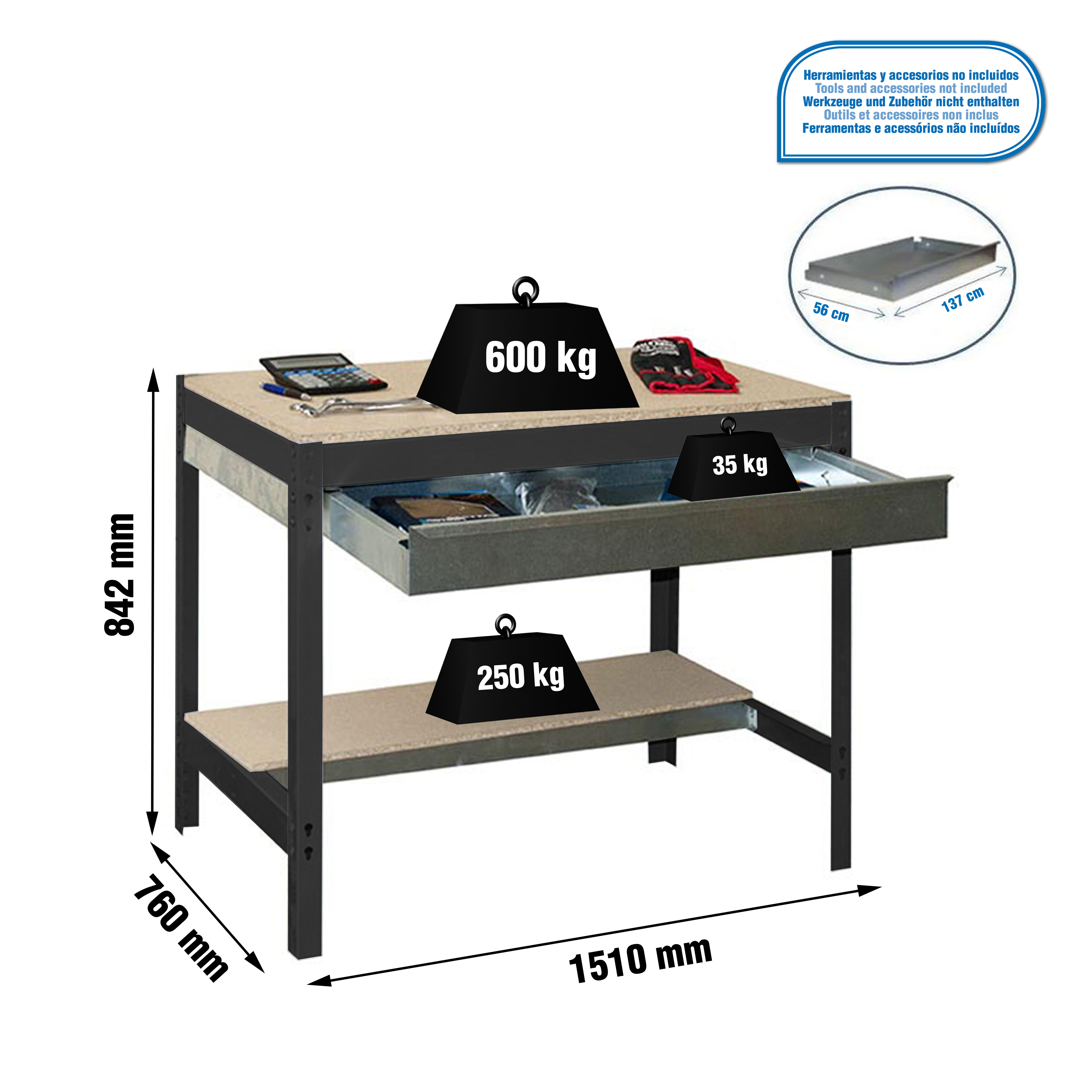 SIMONWORK BT0 BOX 1500 ANTRACIET/HOUT - Werktafel