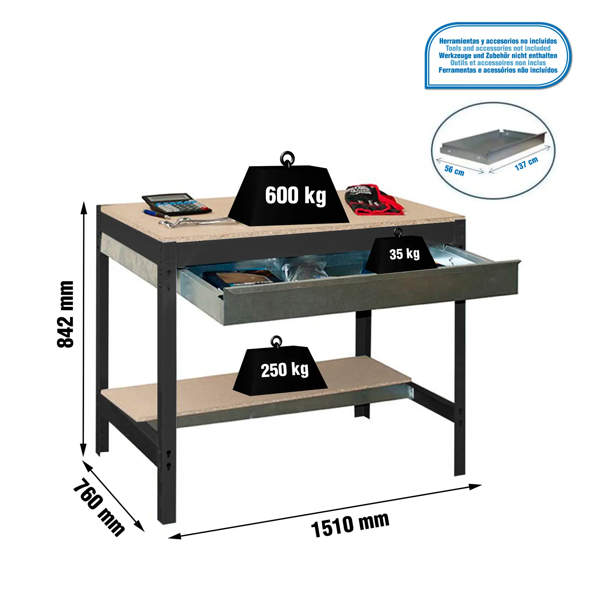 SIMONWORK BT0 BOX 1500 ANTRACIET/HOUT - Werktafel