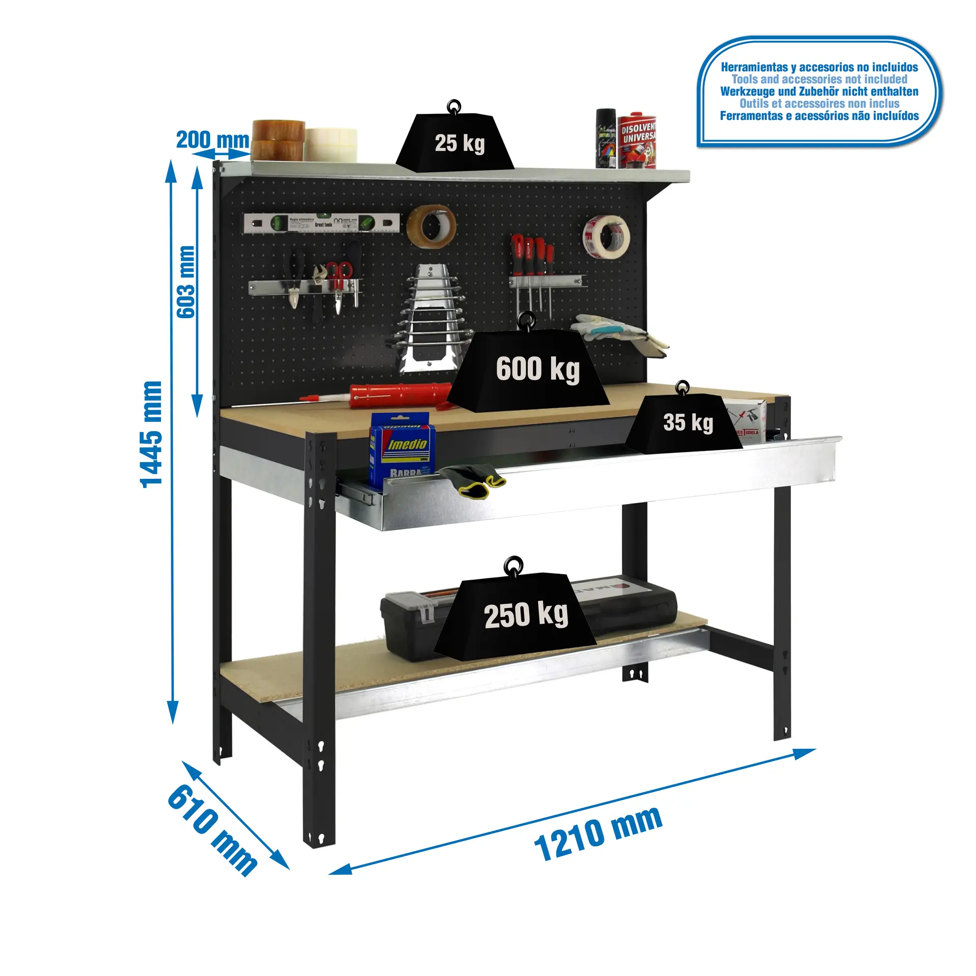 SIMONWORK BT3 BOX 1200 ANTRACIET/HOUT - Werkbank