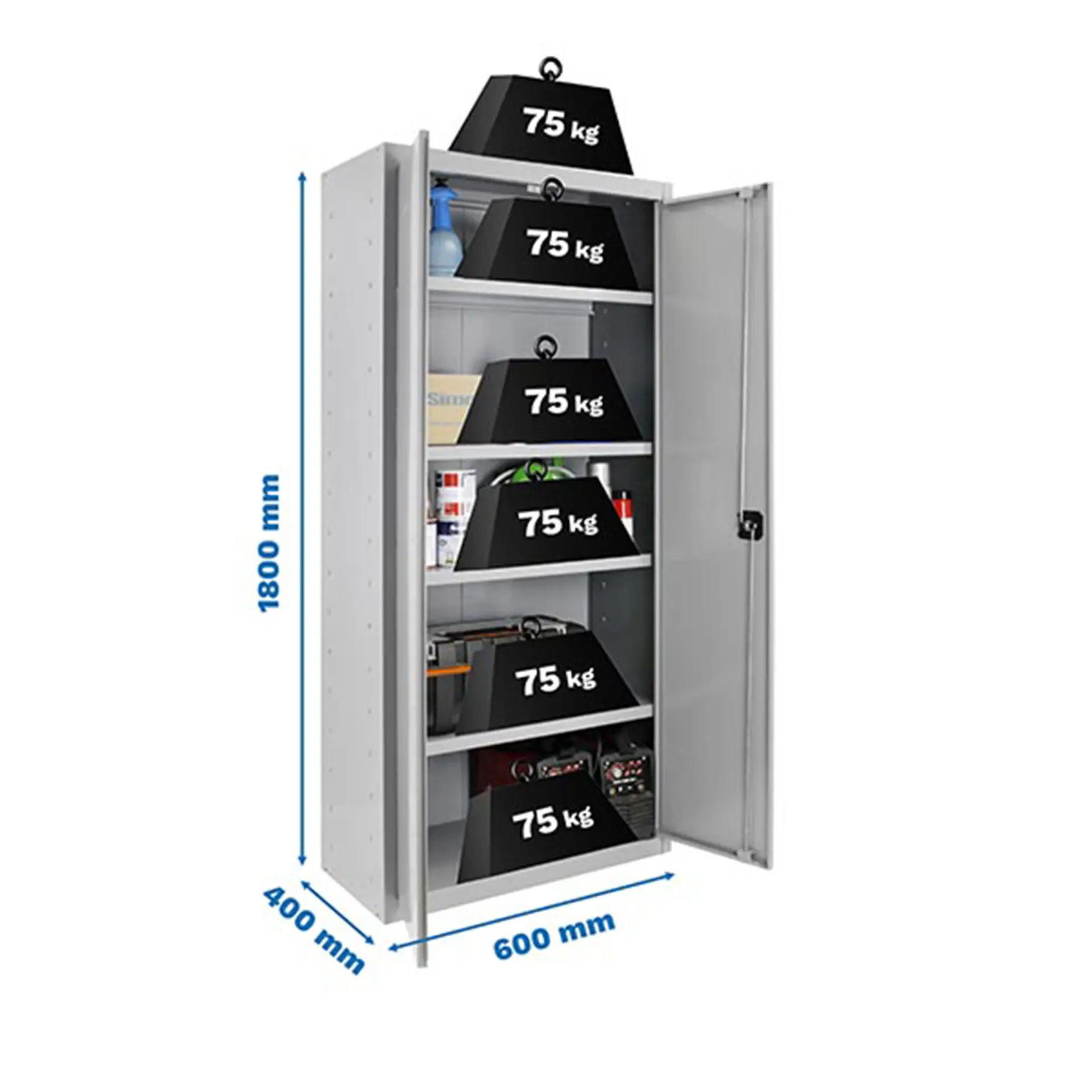 SIMONLOCKER PROF.DISM.MULTI. 180X60X40 2/4 GRIJS - Metalen garagekast
