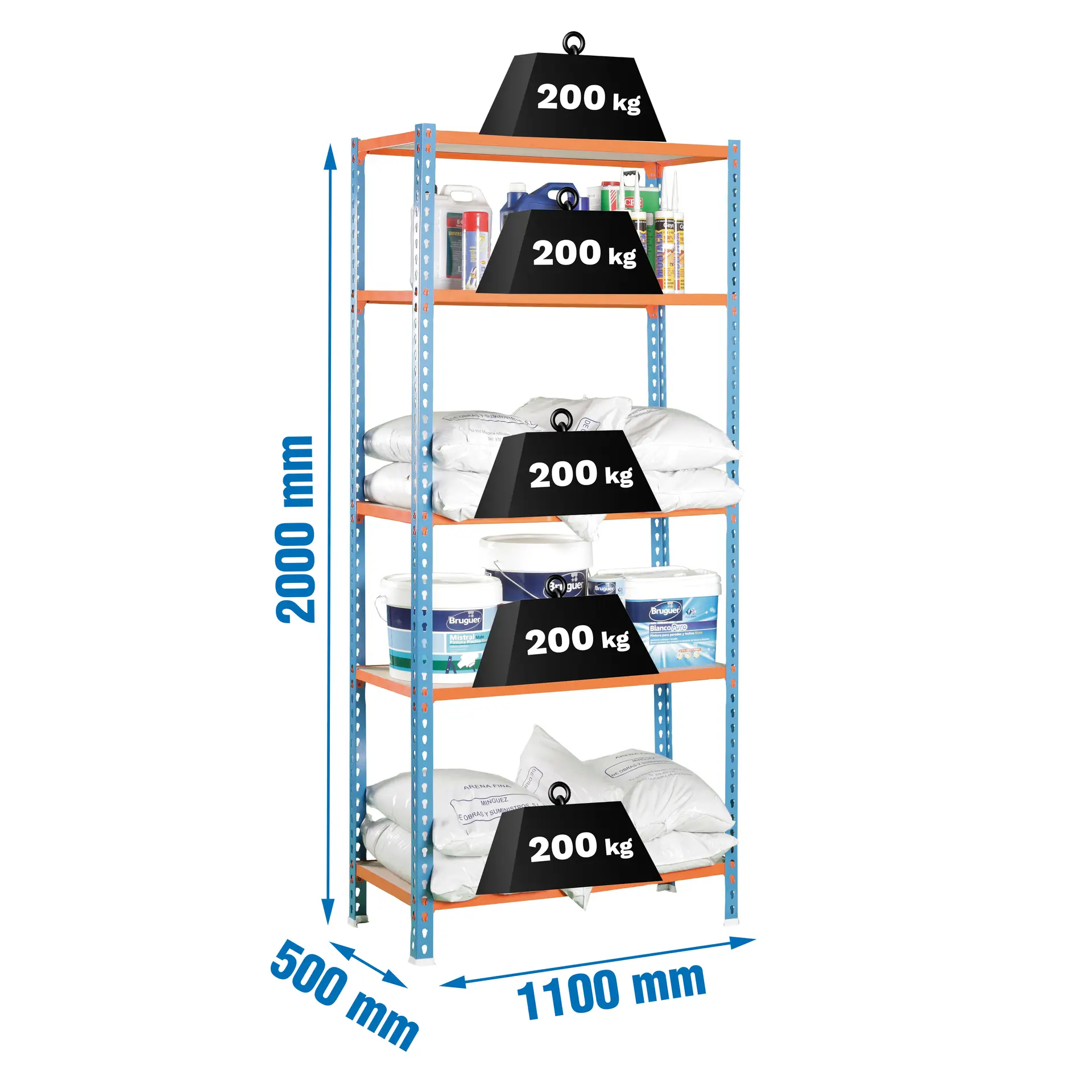 MADERCLICK SUPERPLUS 5/500 BLAUW/ORANJE/HOUT - Metalen stellingkast