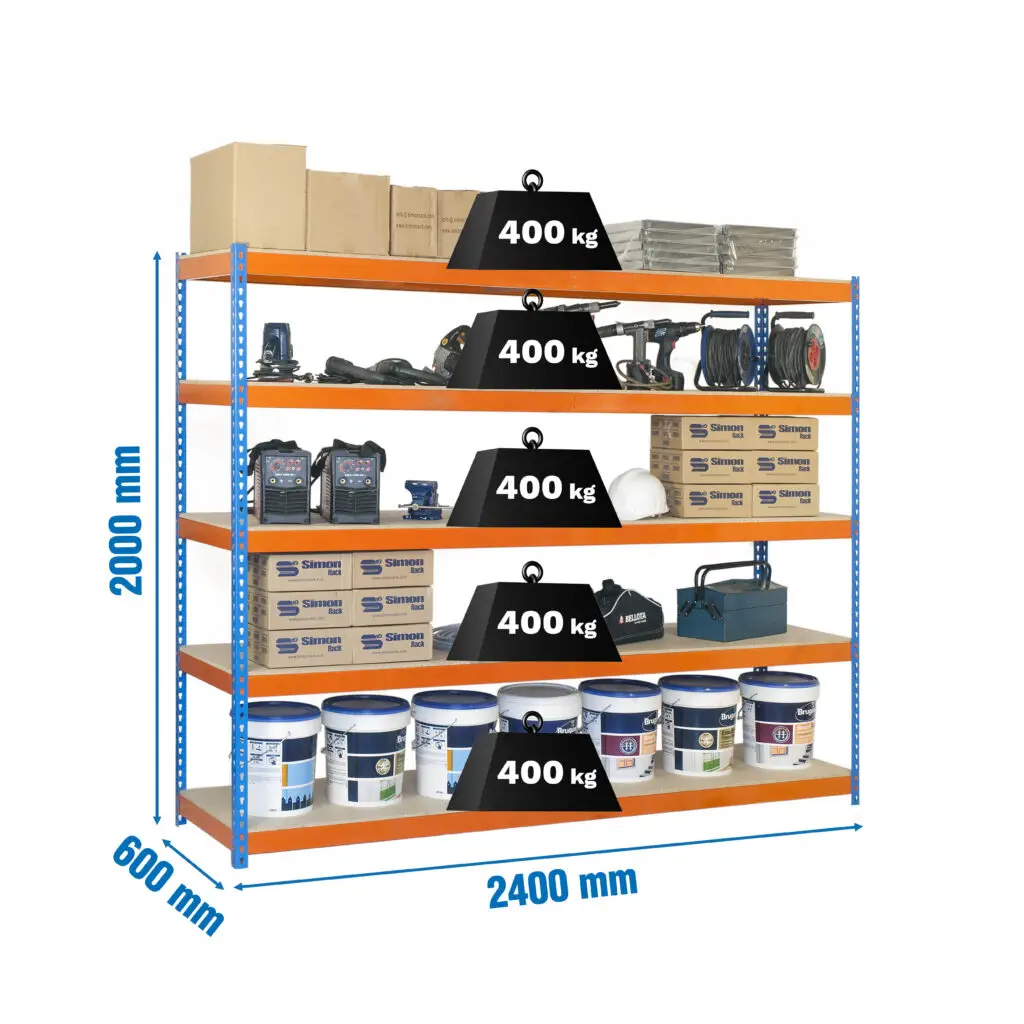 SIMONFORTE 2406-5 CHIPBOARD BLAUW/ORANJE/HOUT - Industriële stellingkast