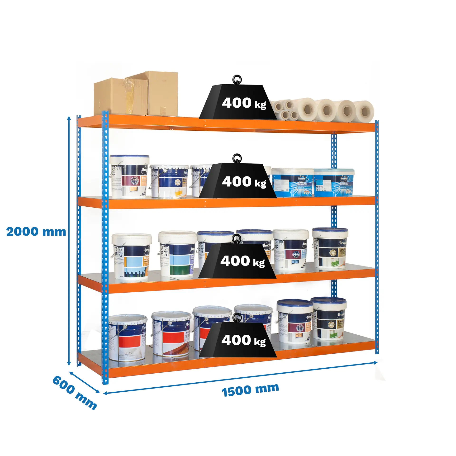 ECOFORTE 1506-4 METAL BLAUW/ORANJE/GEGALVANISEERD - Industriële stellingkast