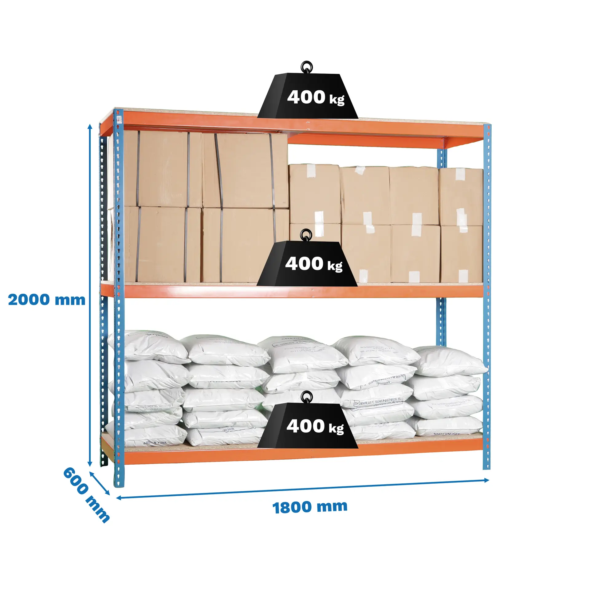 ECOFORTE 1806-3 CHIPBOARD BLAUW/ORANJE/HOUT - Industriële stellingkast