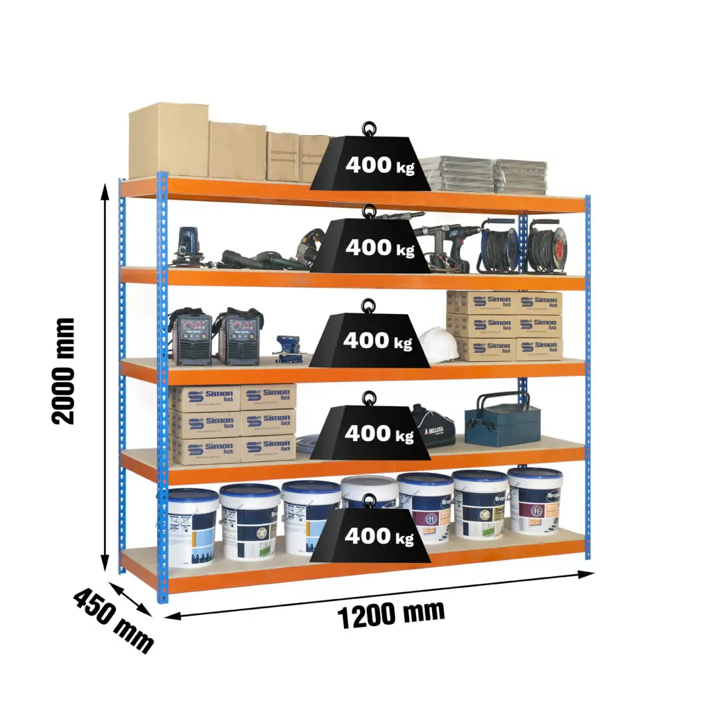 ECOFORTE 1204-5 CHIPBOARD BLAUW/ORANJE/HOUT - Industriële stellingkast