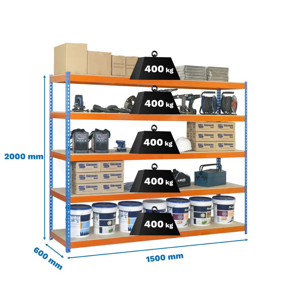 ECOFORTE 1506-5 CHIPBOARD BLAUW/ORANJE/HOUT - Industriële stellingkast