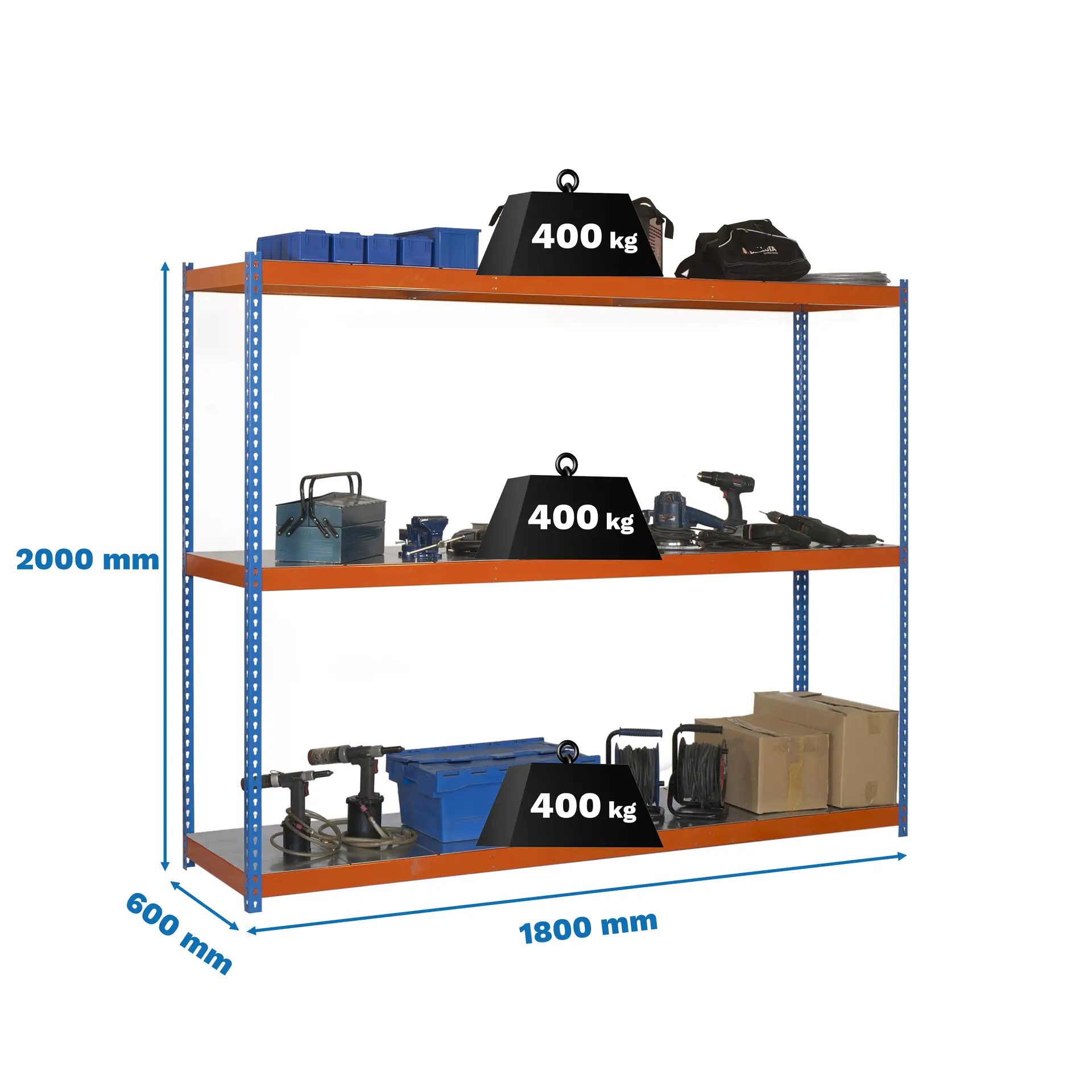 ECOFORTE 1806-3 METAL BLAUW/ORANJE/GEGALVANISEERD - Industriële stellingkast