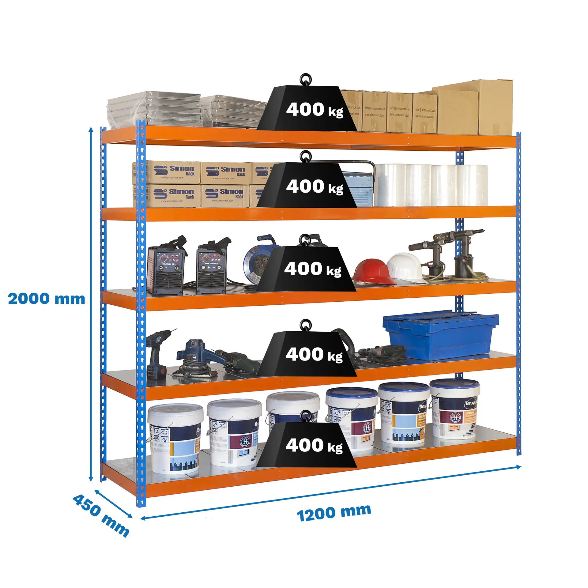 ECOFORTE 1204-5 METAL BLAUW/ORANJE/GEGALVANISEERD - Industriële stellingkast