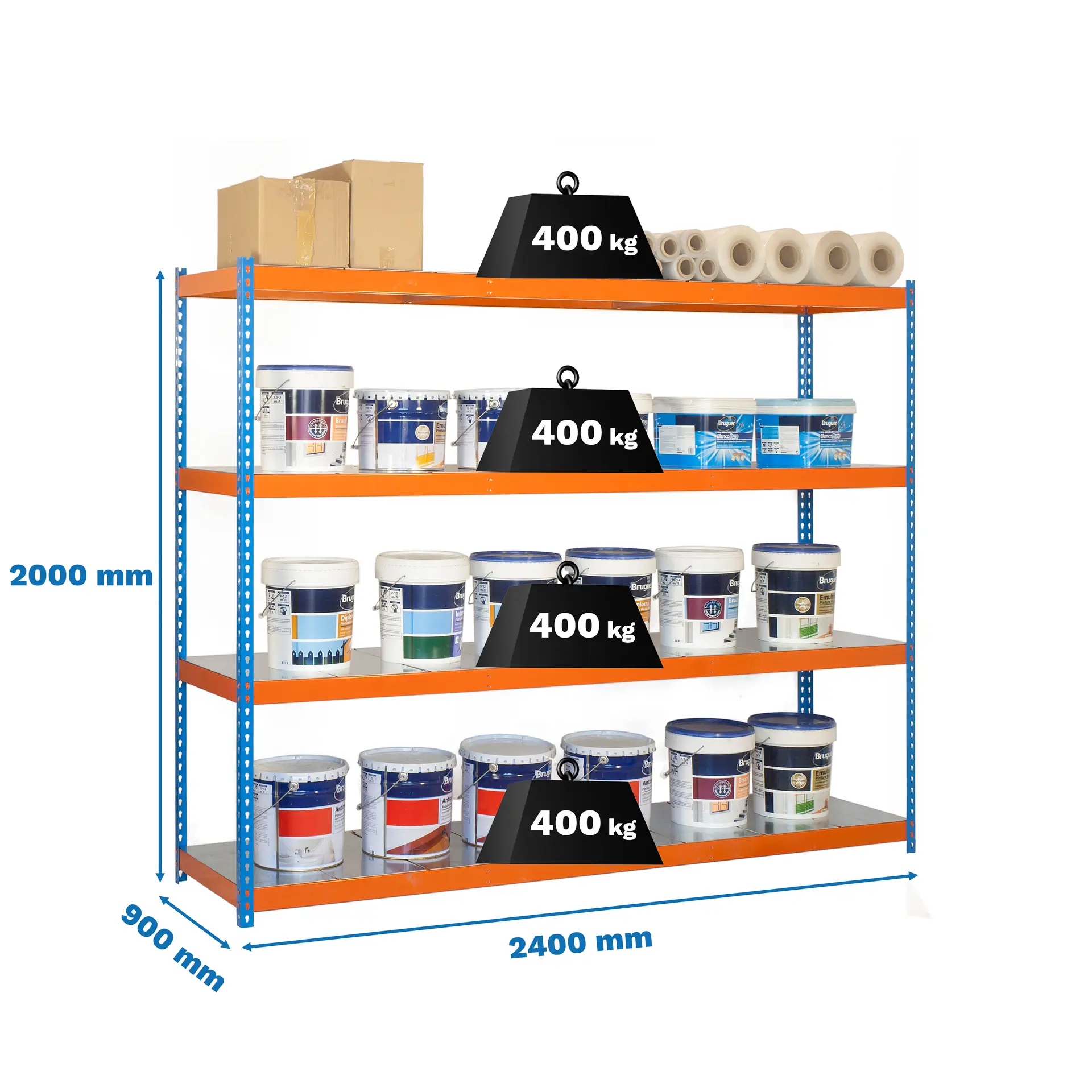 SIMONFORTE 2409-4 METAL BLAUW/ORANJE/GEGALVANISEERD - Industriële stellingkast