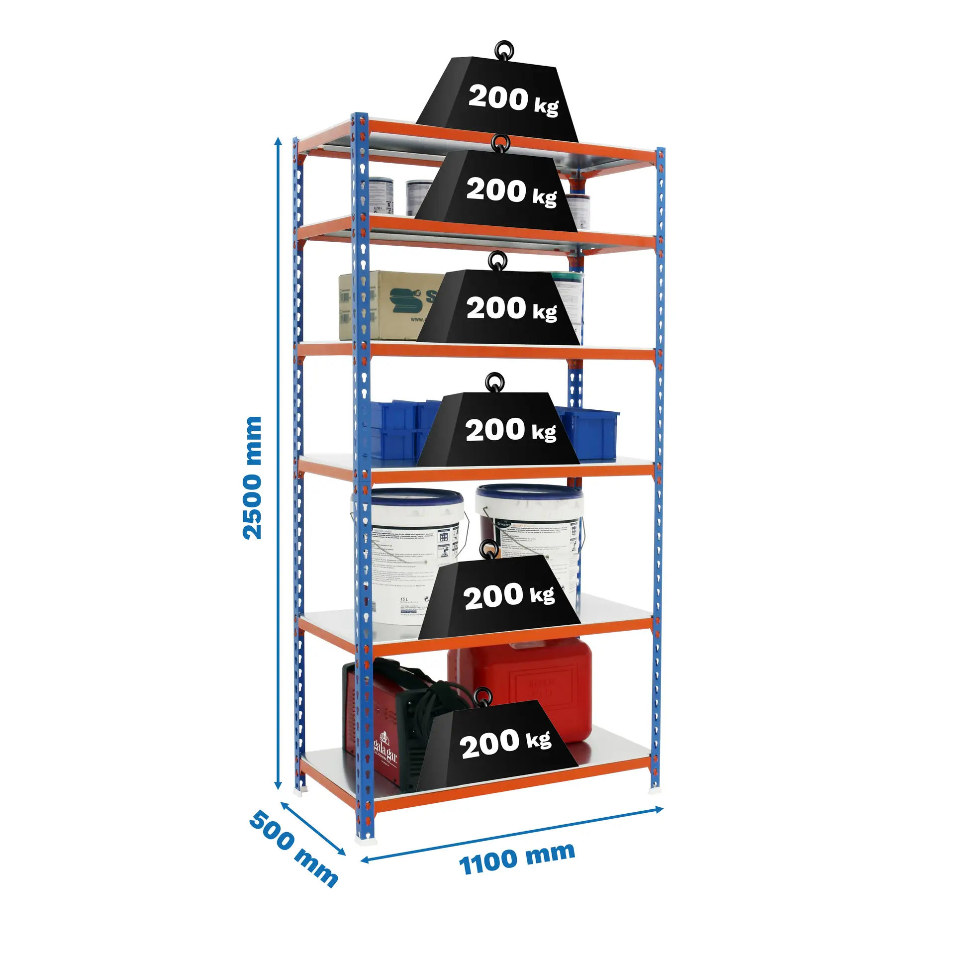 SIMONCLICK SUPERPLUS 6/500 BLAUW/ORANJE/GAL - Metalen stellingkast