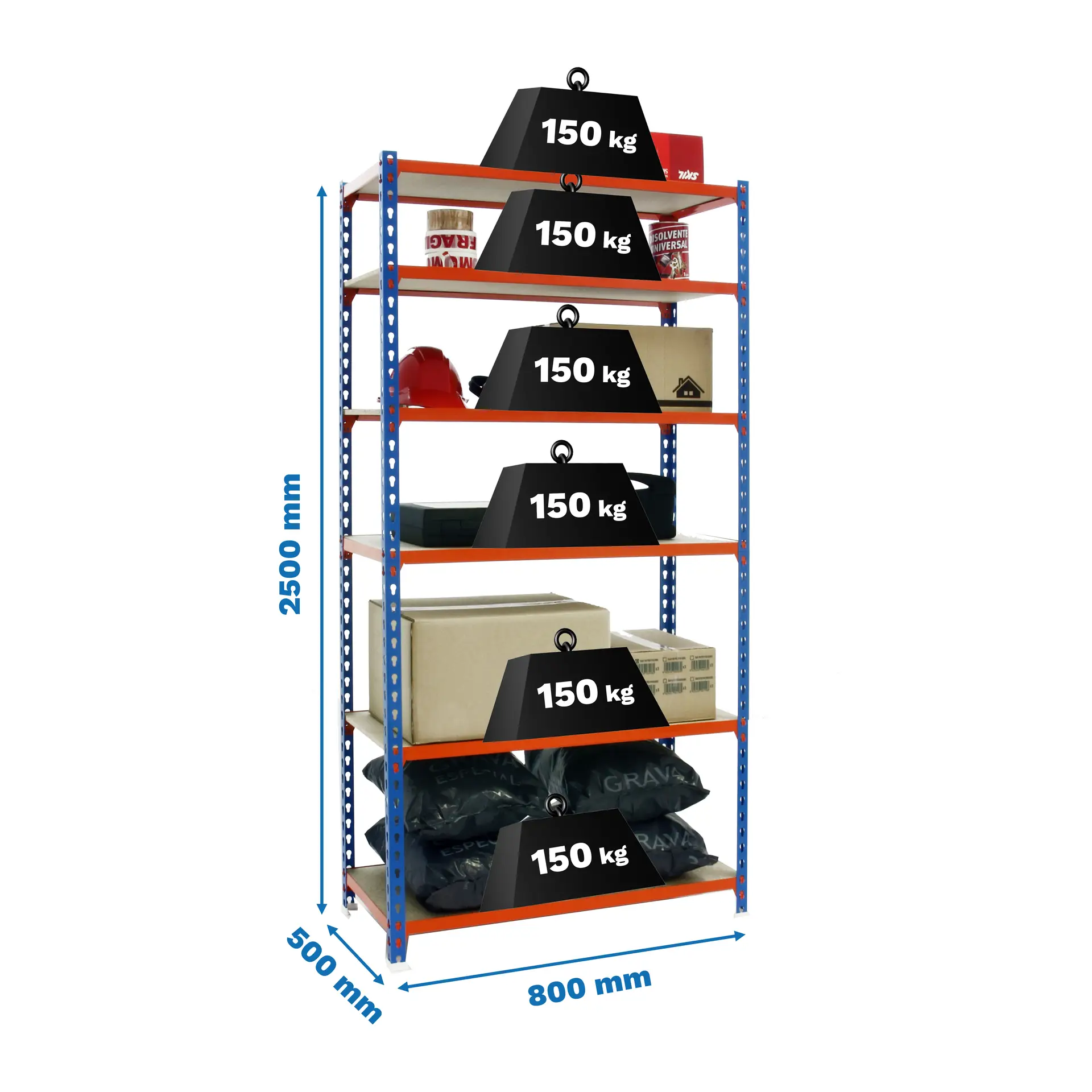 MADERCLICK MINI 6/500 BLAUW/ORANJE/HOUT - Metalen stellingkast