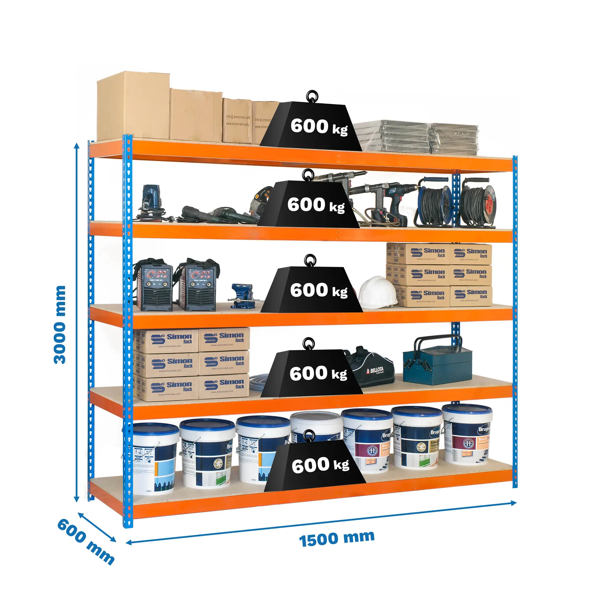 SIMONFORTE 1506-5 CHIPBOARD 3000 AZ/NAR/MAD - Industriële stellingkast