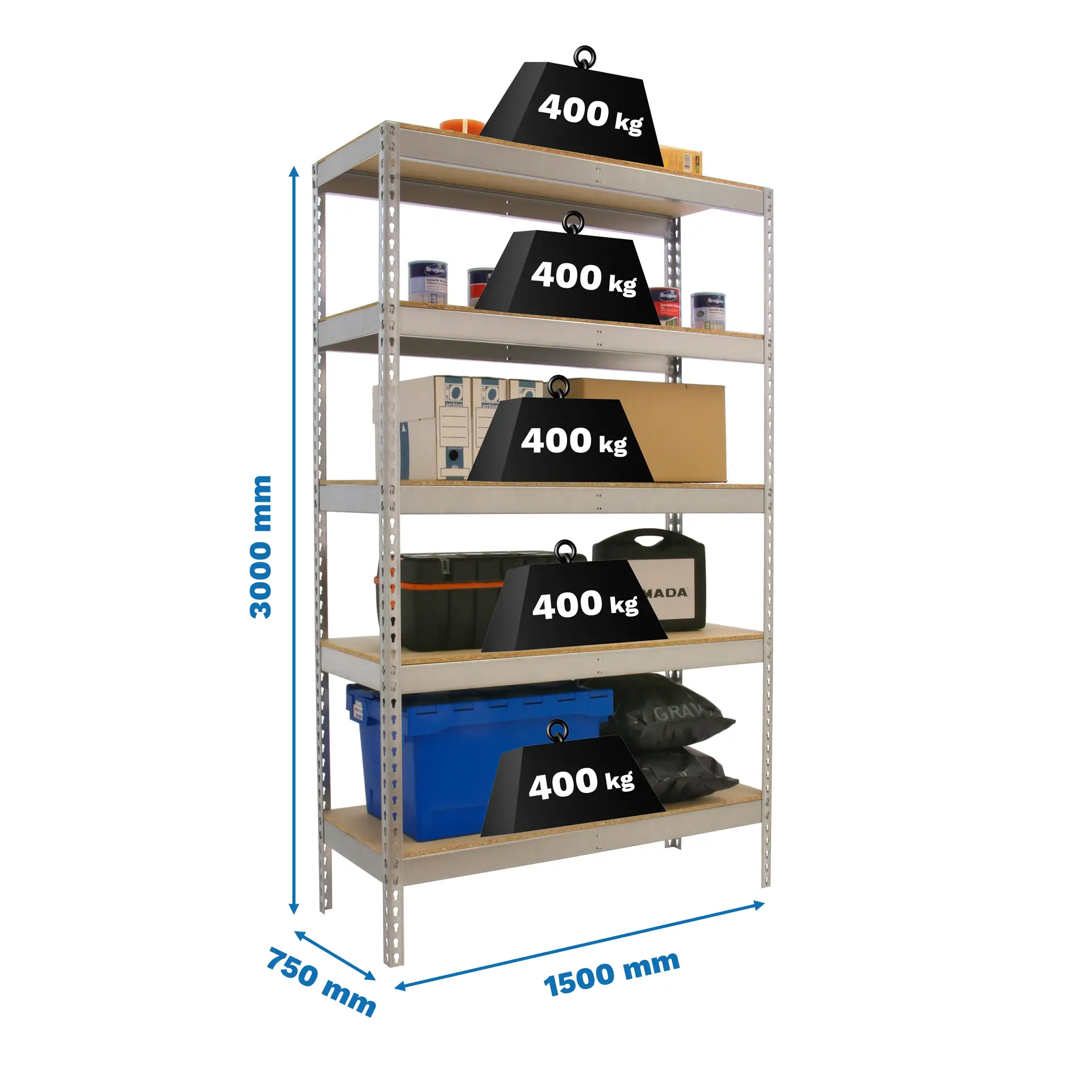 ECOFORTE 1507-5 CHIPBOARD 3000 GEGALVANISEERD/HOUT - Industriële stellingkast