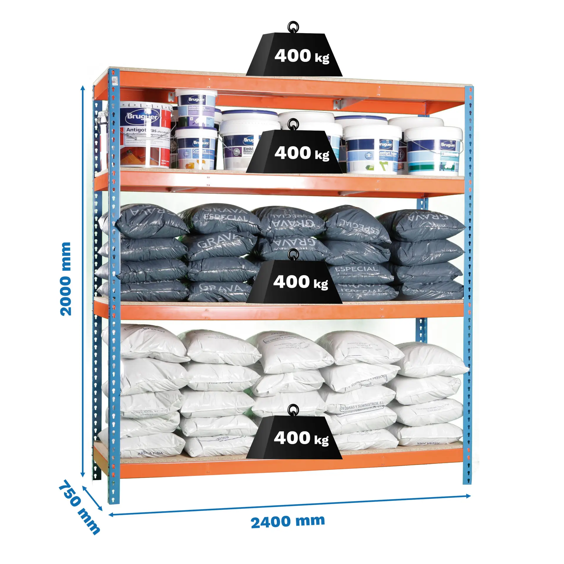 SIMONFORTE 2407-4 CHIPBOARD BLAUW/ORANJE/HOUT - Industriële stellingkast