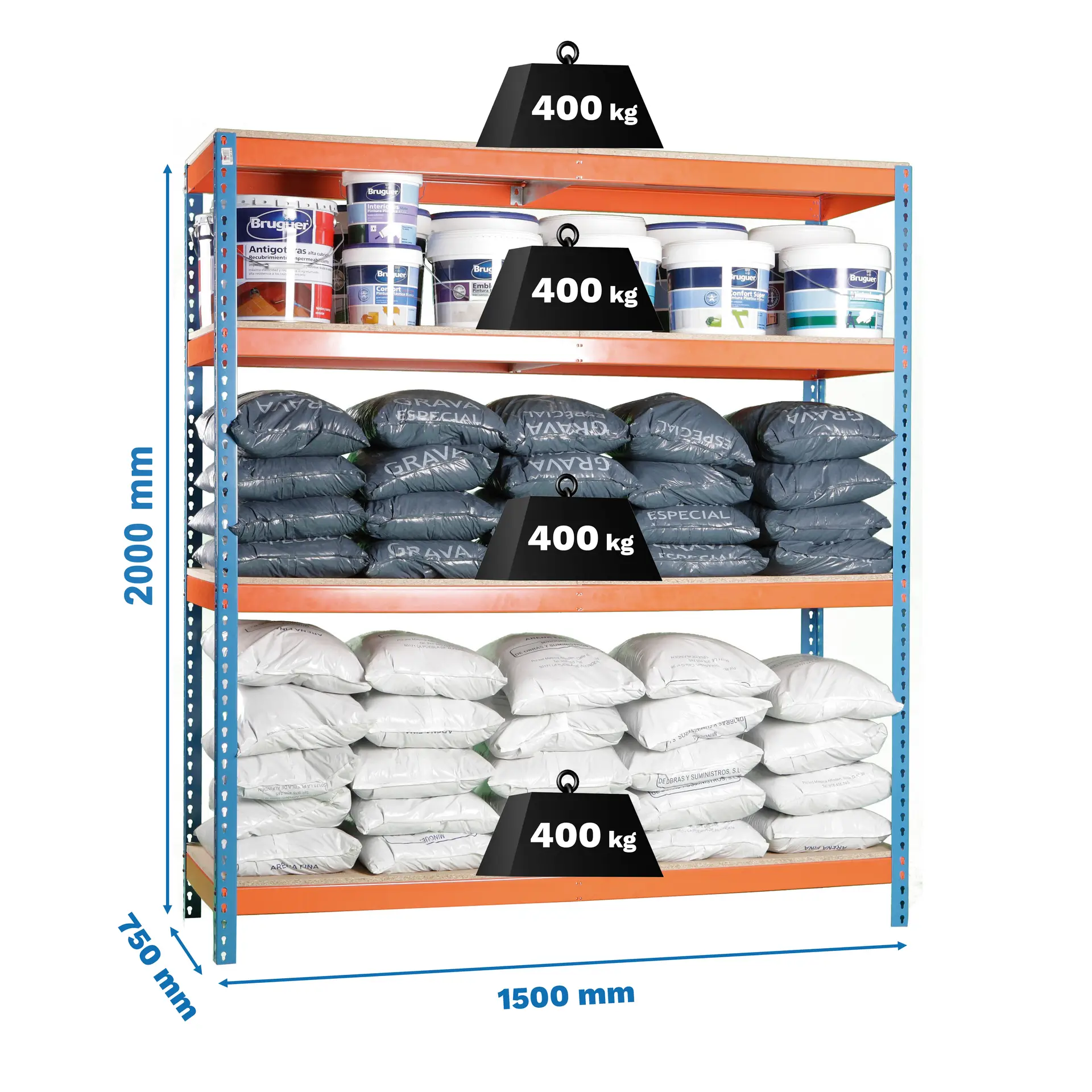 ECOFORTE 1507-4 CHIPBOARD BLAUW/ORANJE/HOUT - Industriële stellingkast