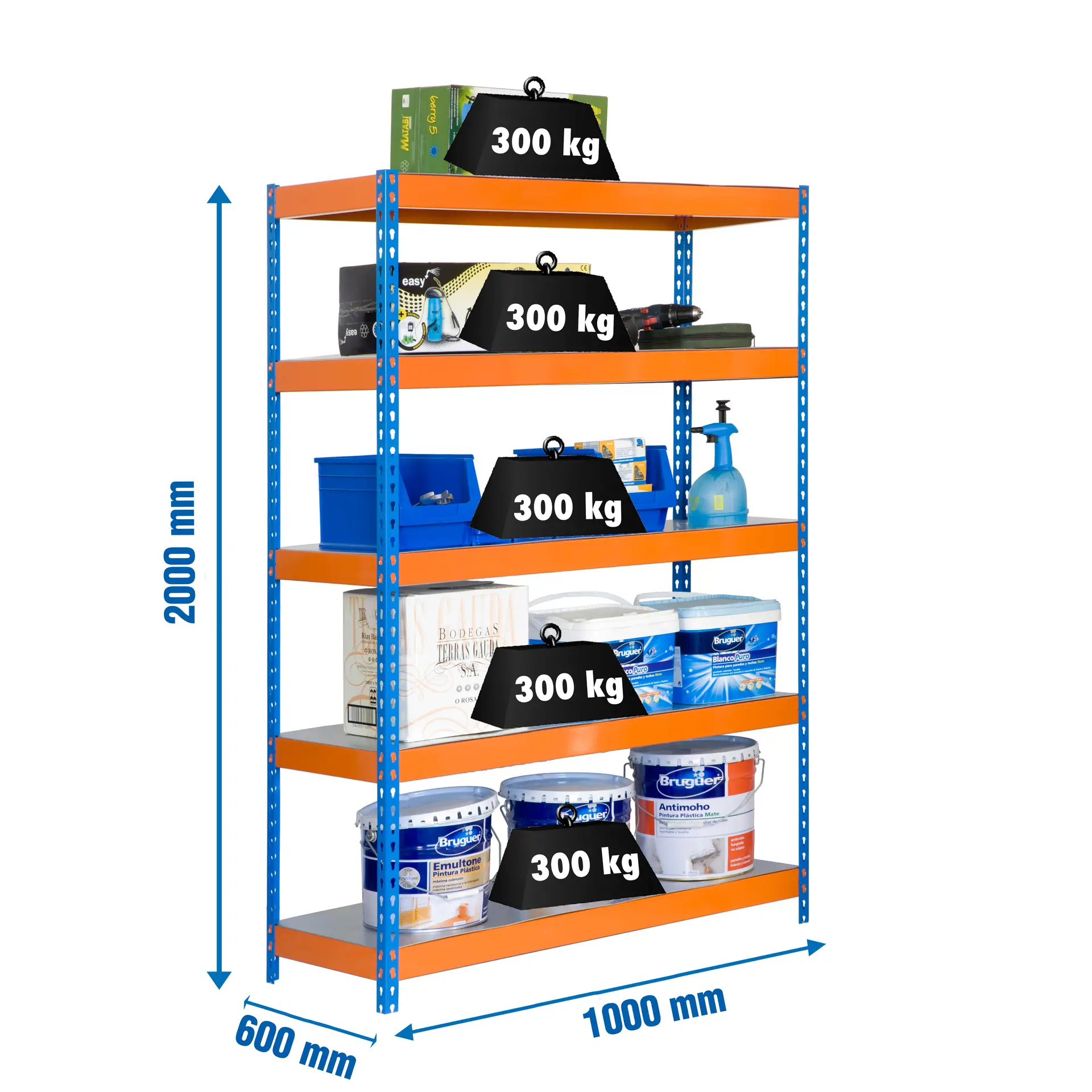 BRICOFORTE 1006-5 METAL BLAUW/ORANJE/GEGALVANISEERD - Industriële stellingkast