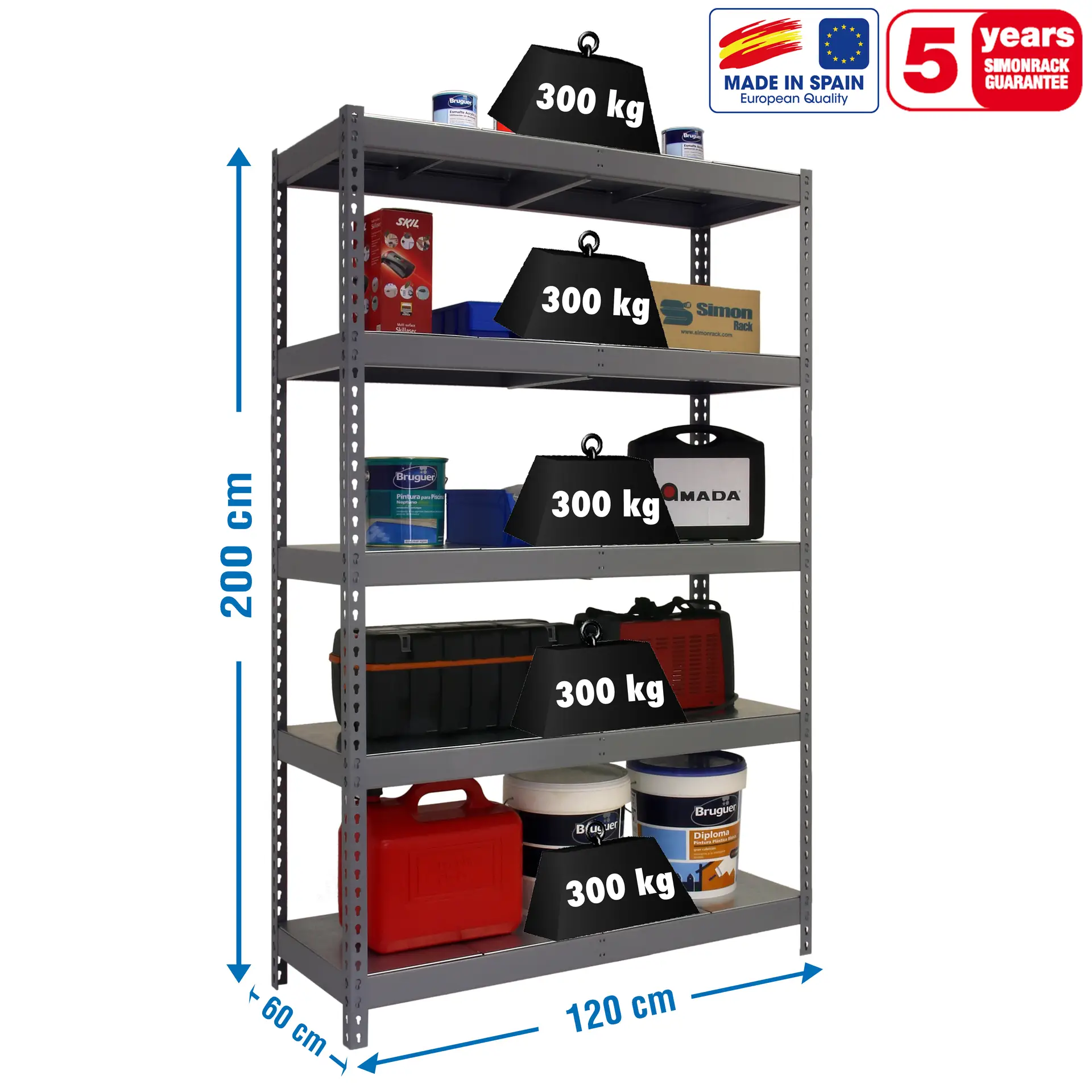 BRICOFORTE 1206-5 METAL GRIJS/GEGALVANISEERD - Industriële stellingkast