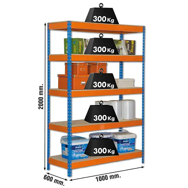 BRICOFORTE 1006-5 CHIPBOARD BLAUW/ORANJE/HOUT - Industriële stellingkast