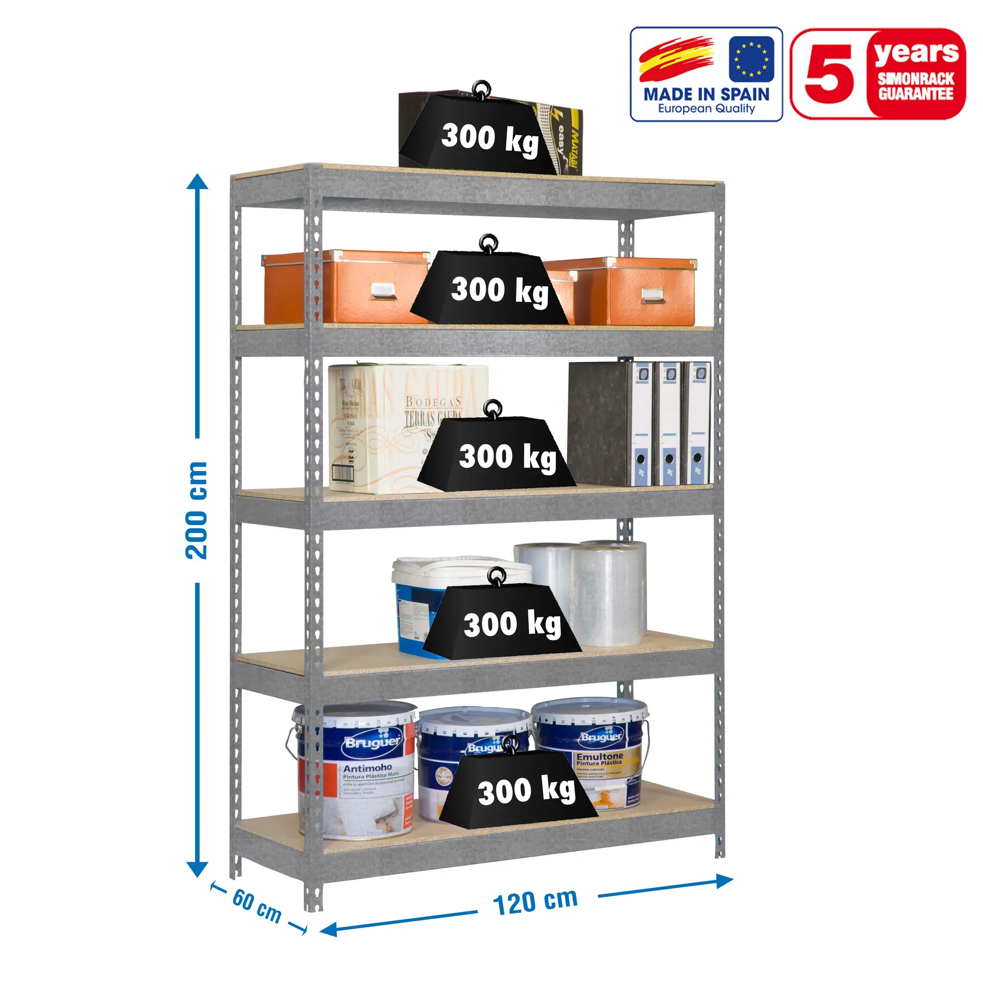 BRICOFORTE 1206-5 CHIPBOARD GEGALVANISEERD/HOUT - Industriële stellingkast