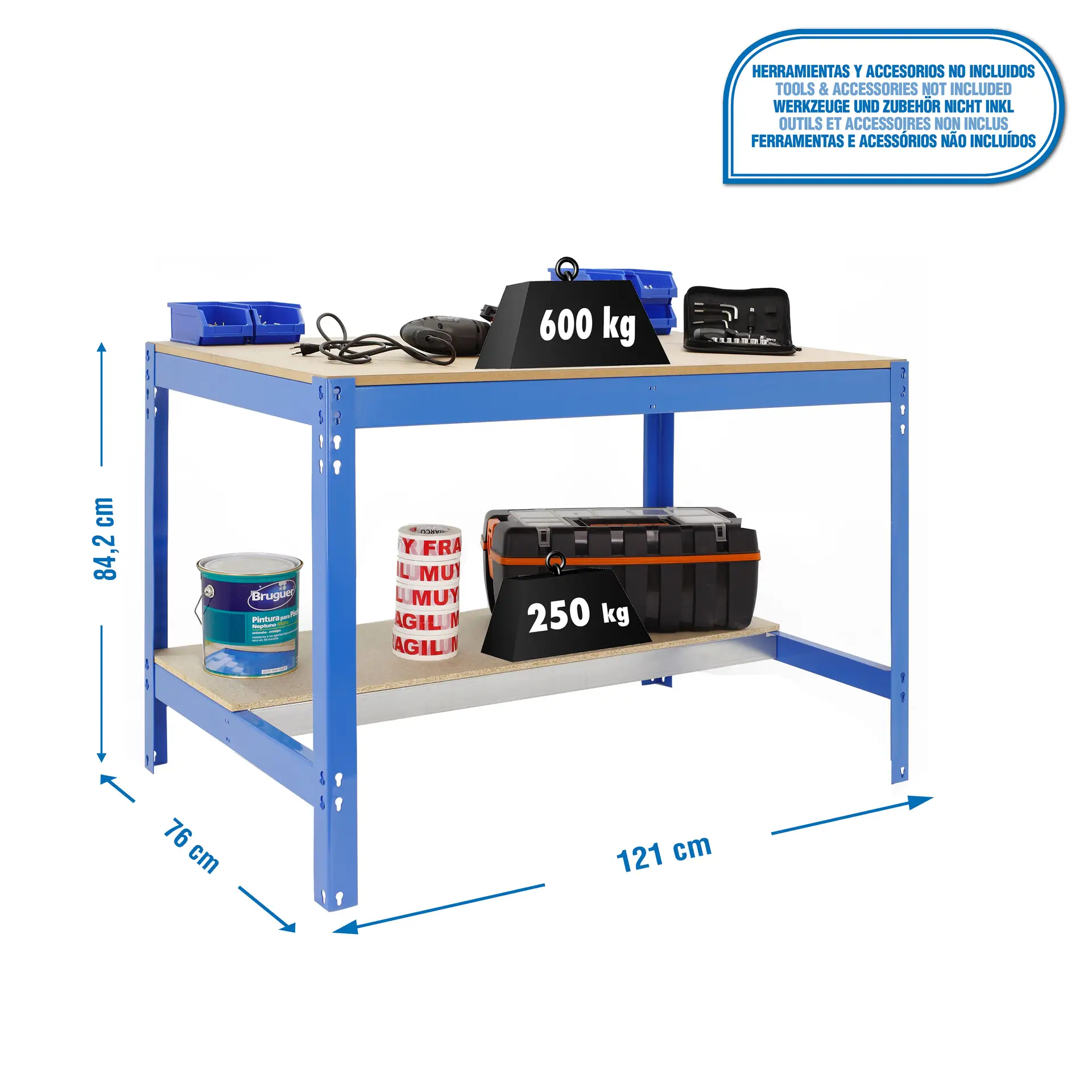SIMONWORK BT0 1200X750 BLAUW/HOUT - Werktafel